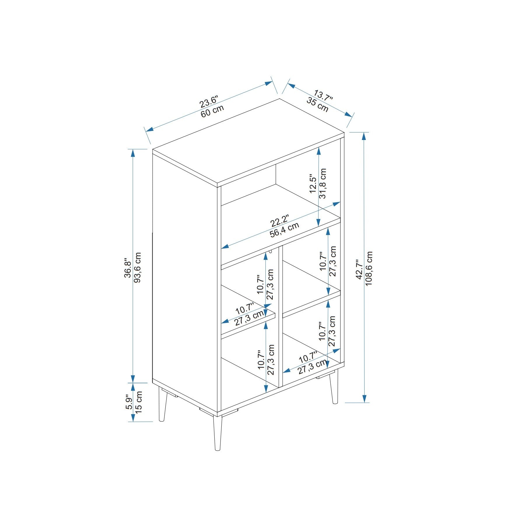 Armário multiuso – 60cm x 108.6cm x 35cm – Branco – Painel de partículas