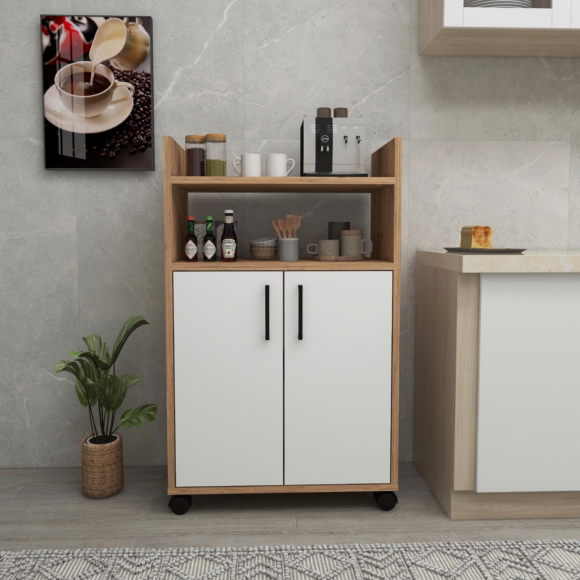 Armário multiusos – 60 cm x 97.3 cm x 35 cm – Branco e Pinho Atlântico – Painel de Partículas