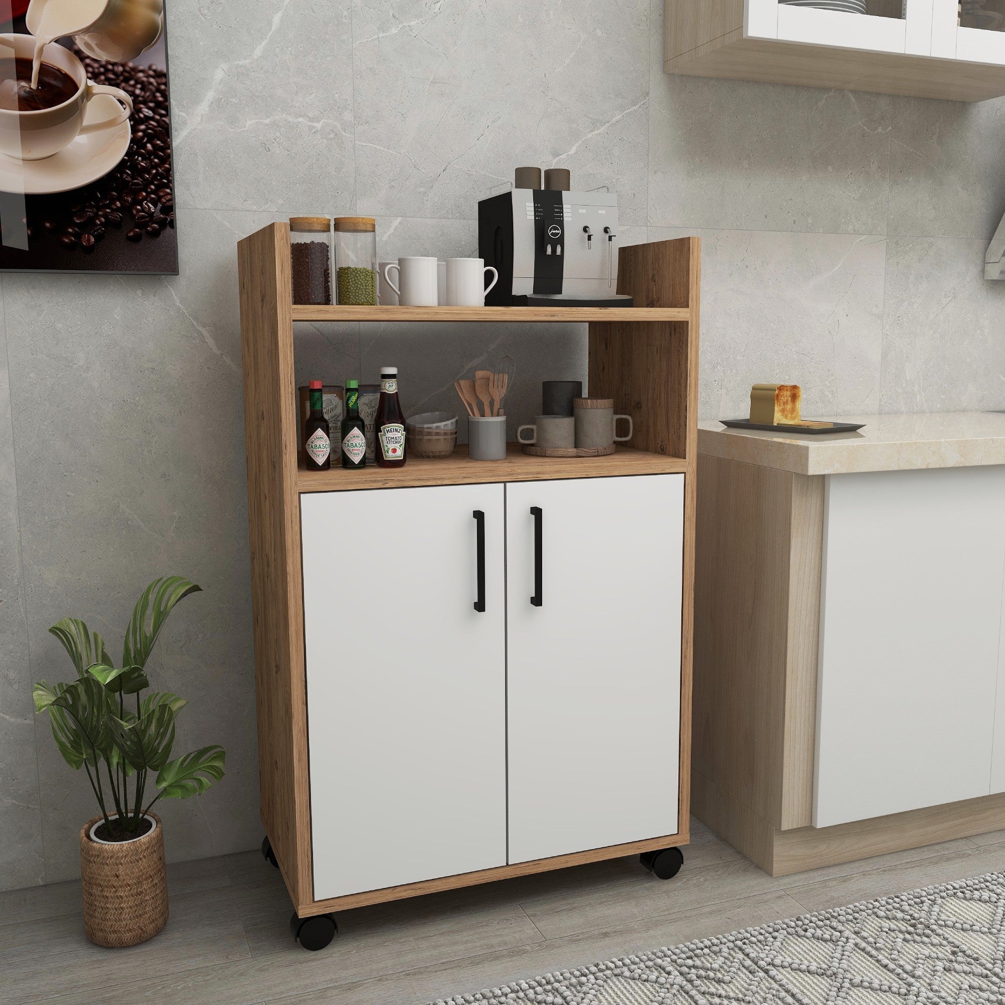 Armário multiusos – 60 cm x 97.3 cm x 35 cm – Branco e Pinho Atlântico – Painel de Partículas