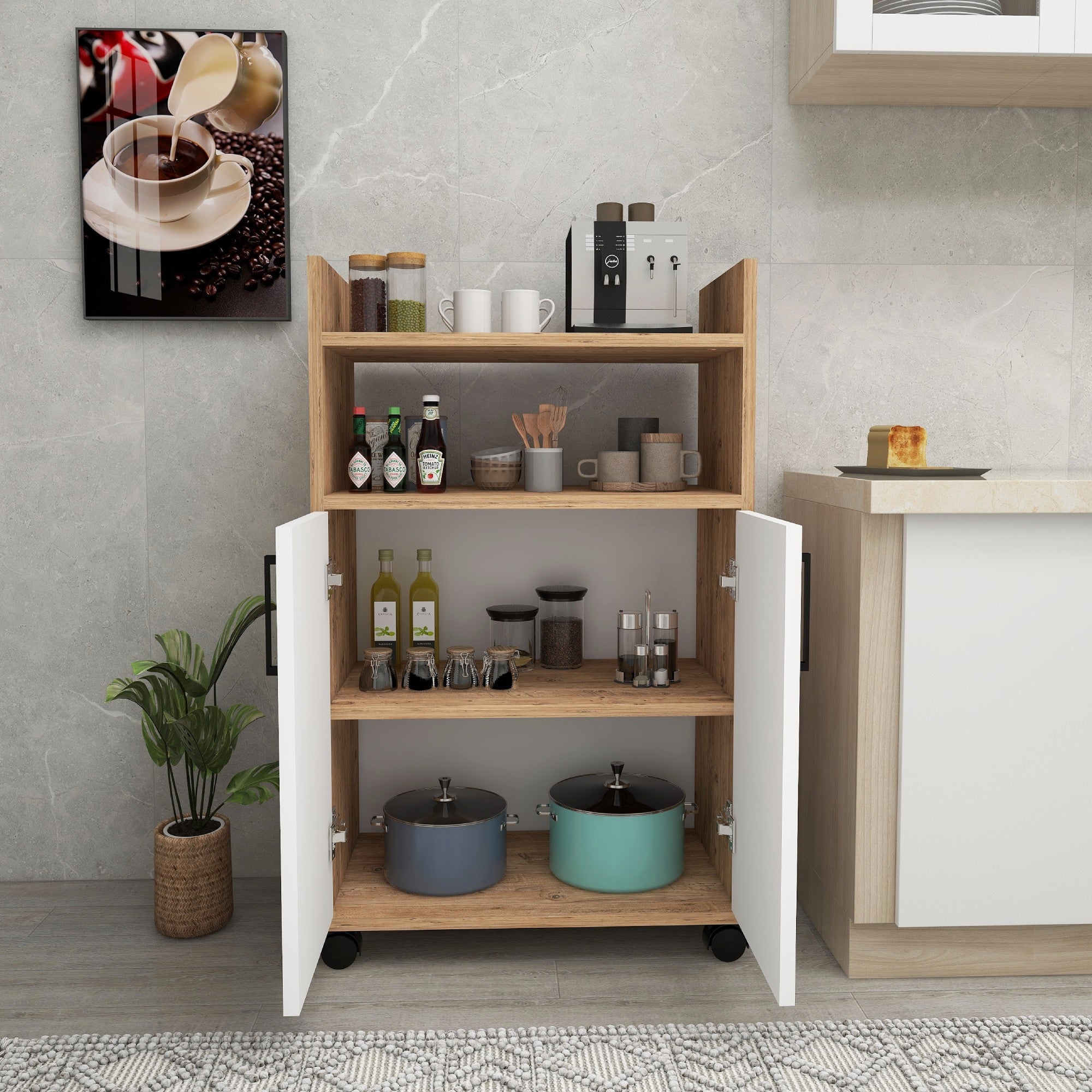 Armário multiusos – 60 cm x 97.3 cm x 35 cm – Branco e Pinho Atlântico – Painel de Partículas