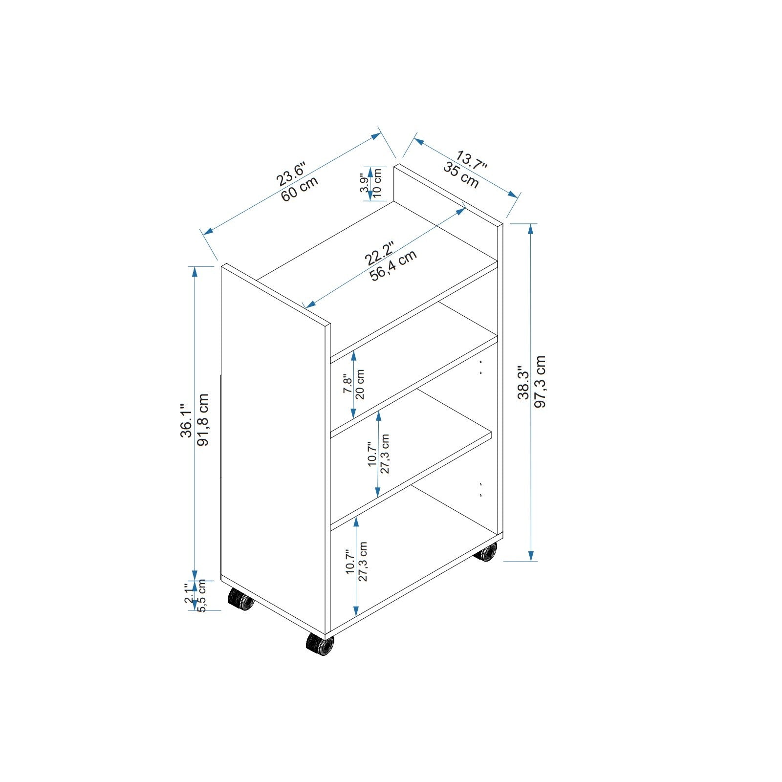 Armário multiusos – 60 cm x 97.3 cm x 35 cm – Branco e Pinho Atlântico – Painel de Partículas