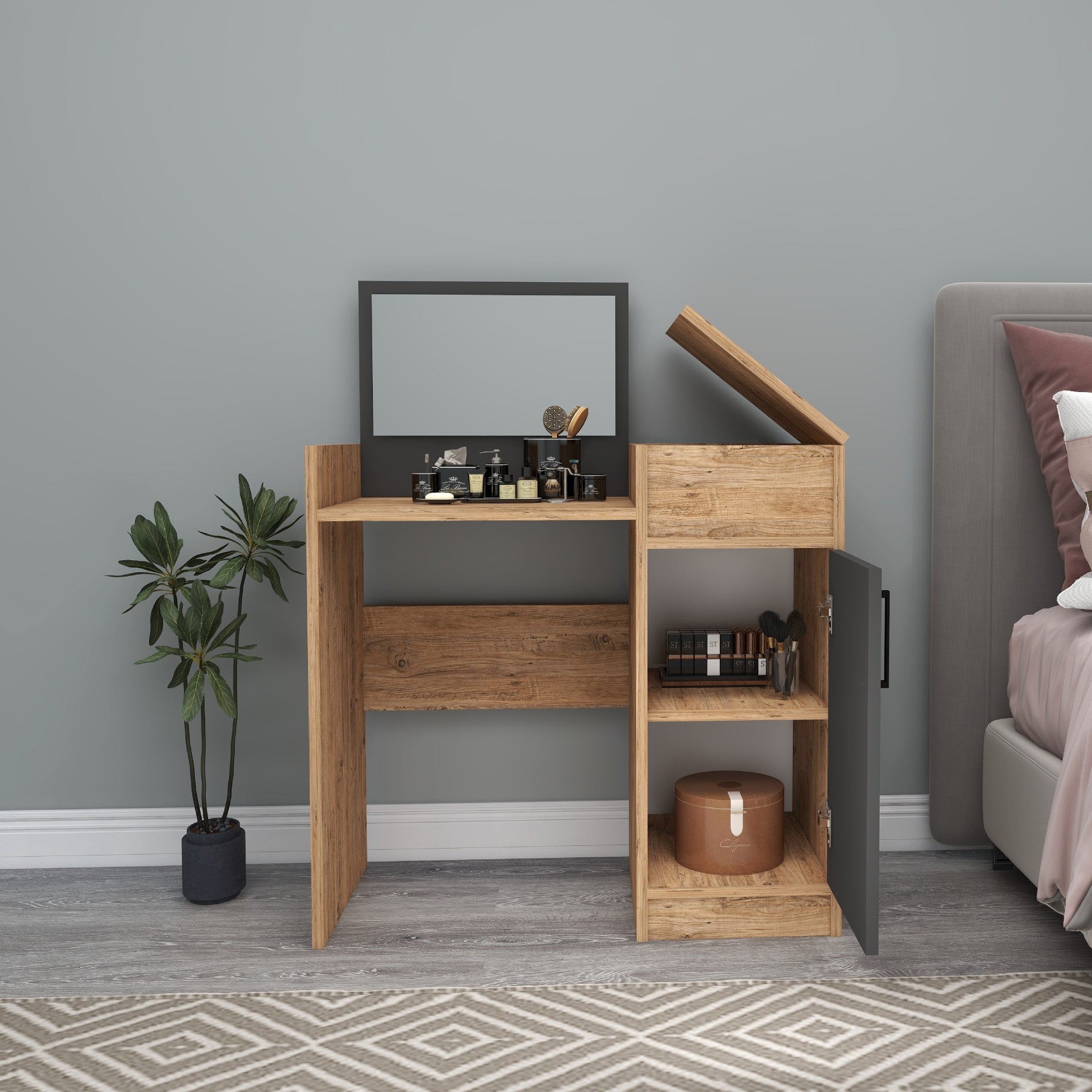 Toucador – 85,4 cm x 110 cm x 40 cm – Antracite – Painel de partículas revestido a melamina