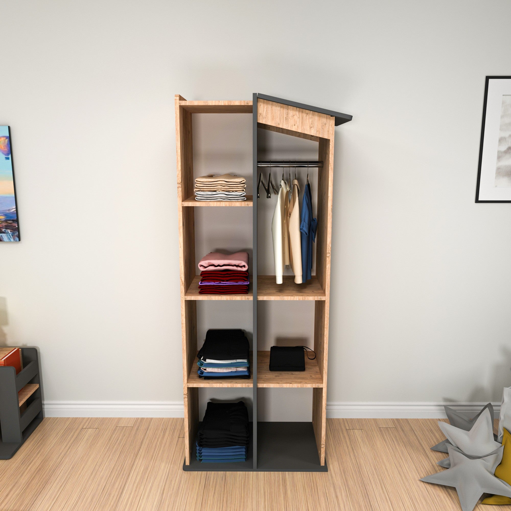 Guarda-roupa – 72 cm x 179,8 cm x 45,3 cm – Pinho Atlântico e Antracite – Melamina