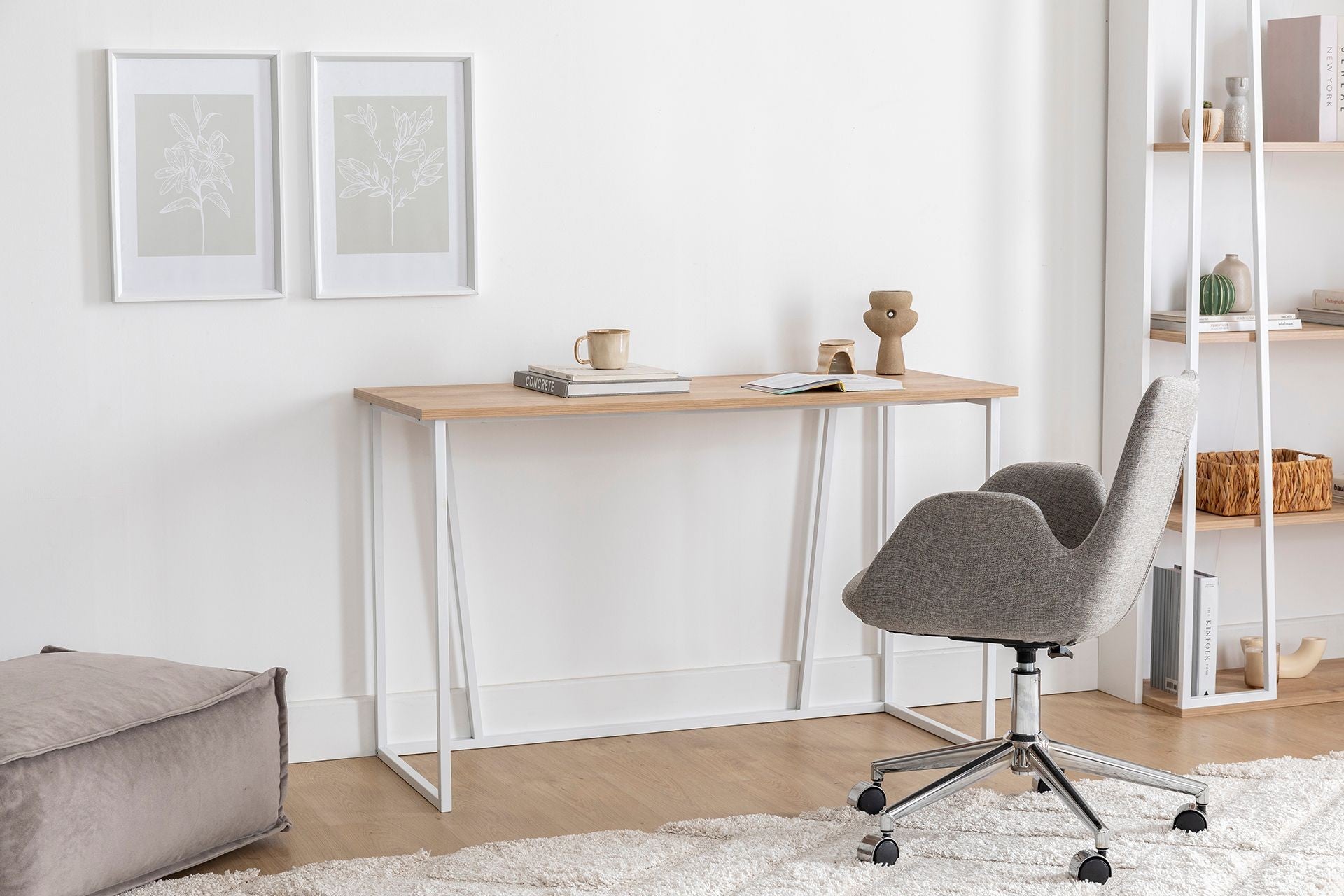 Secretária de Estudo – 120 cm x 50 cm x 72 cm – Branco e Safira – Painéis de partículas