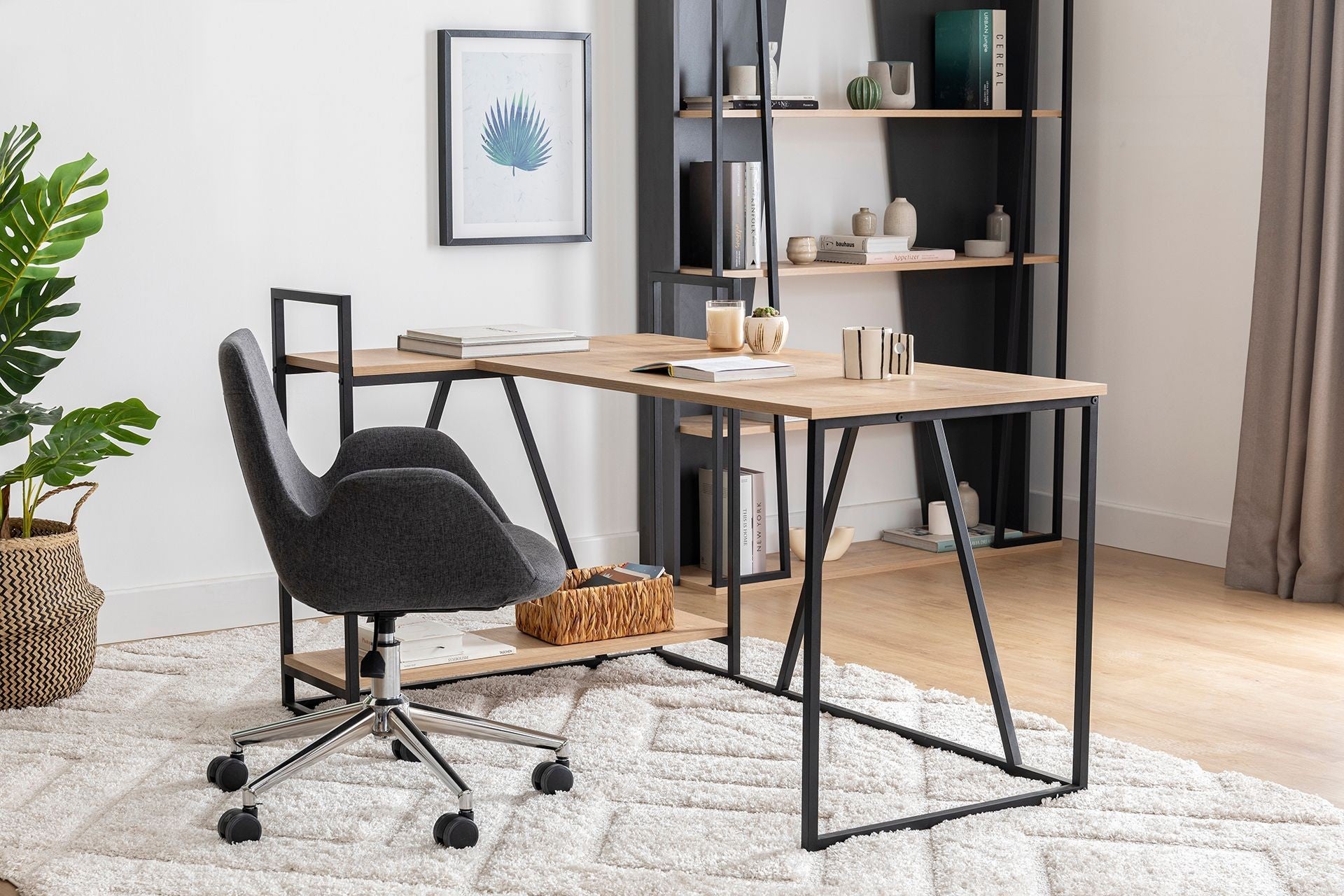 Secretária de Estudo – 140 cm x 90 cm x 85 cm – Preto e Safira – Painel de Partículas revestido a Melamina