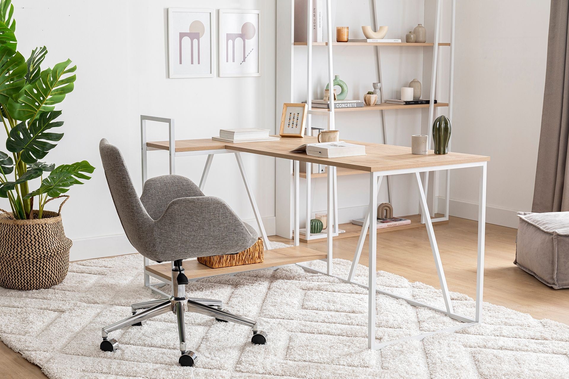 Secretária de Estudo – 140 cm x 90 cm x 85 cm – Branco e Safira – Painéis de partículas