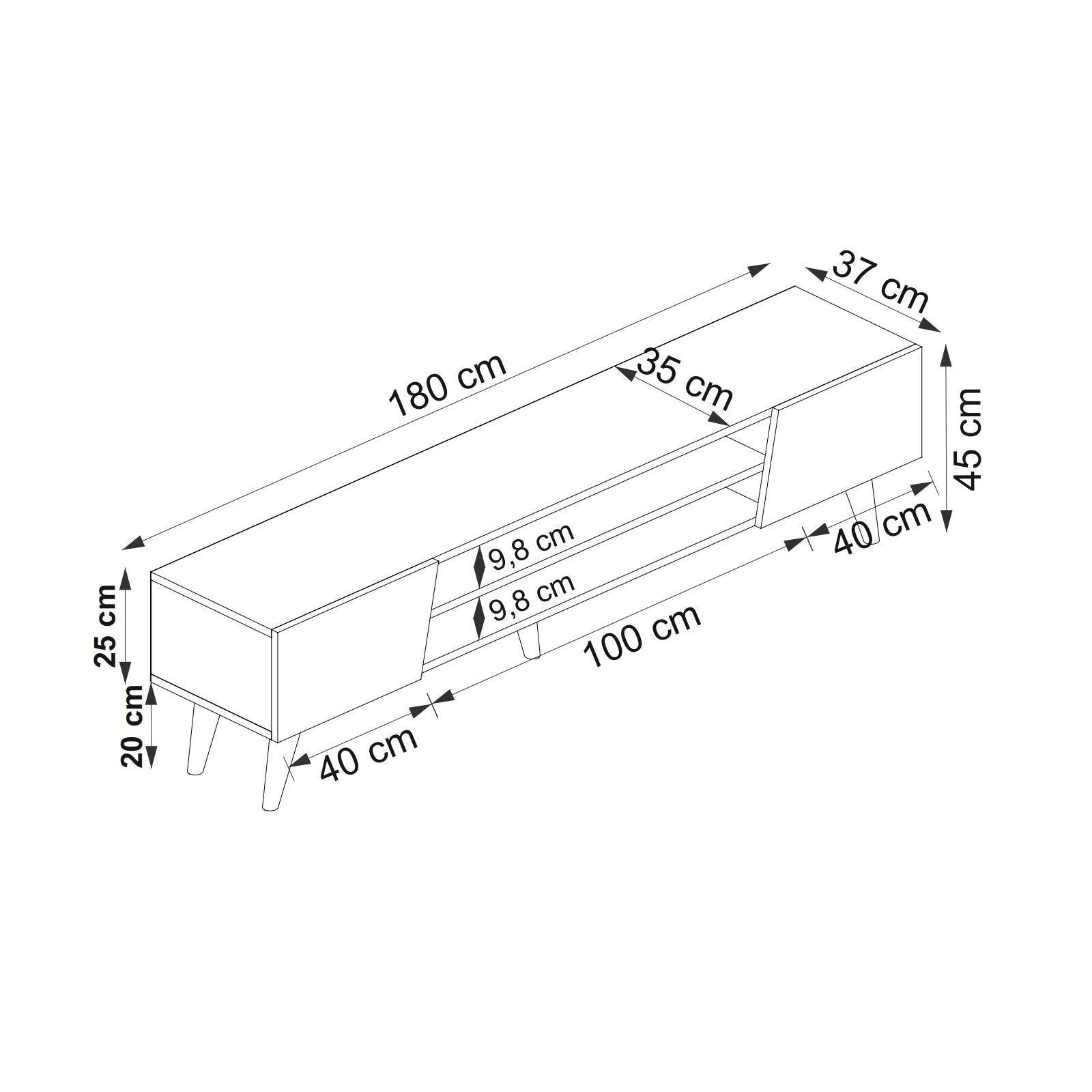 Móvel de TV – 180 x 37 x 45 cm – Nogueira e Bege – Painéis de partículas revestidos a melamina