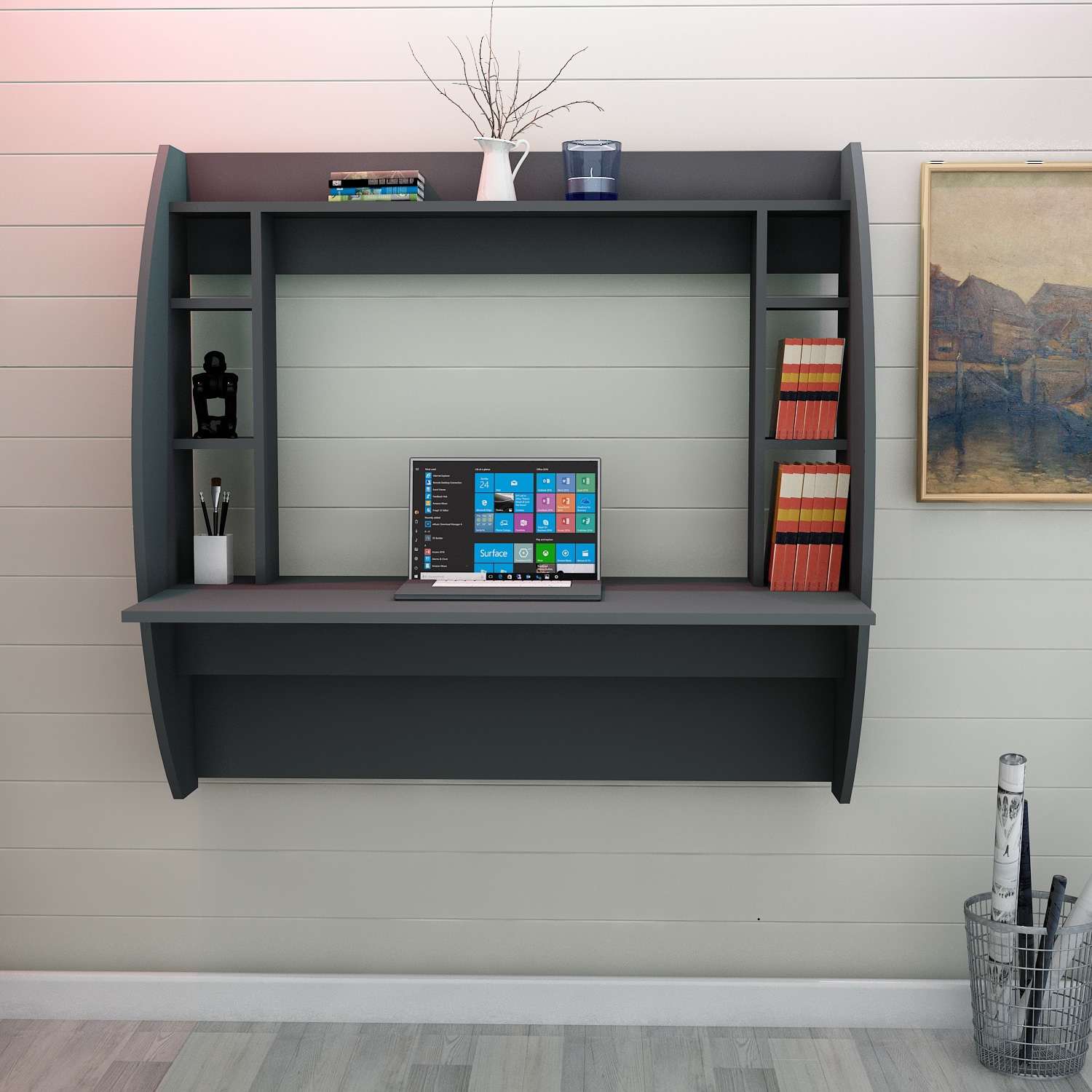 Secretária de Estudo – 123,6cm x 120cm x 55cm – Antracite – Aglomerado revestido de melamina