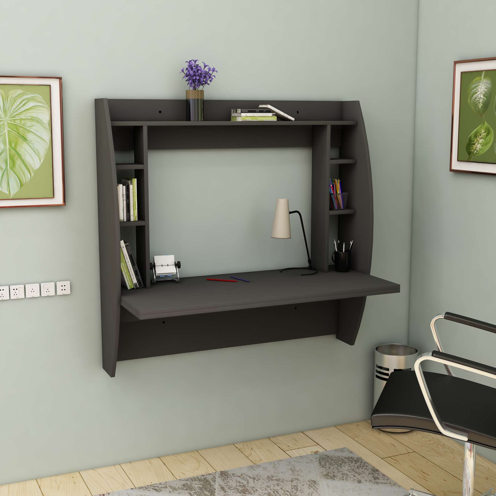 Secretária de Estudo – 123,6cm x 120cm x 55cm – Antracite – Aglomerado revestido de melamina