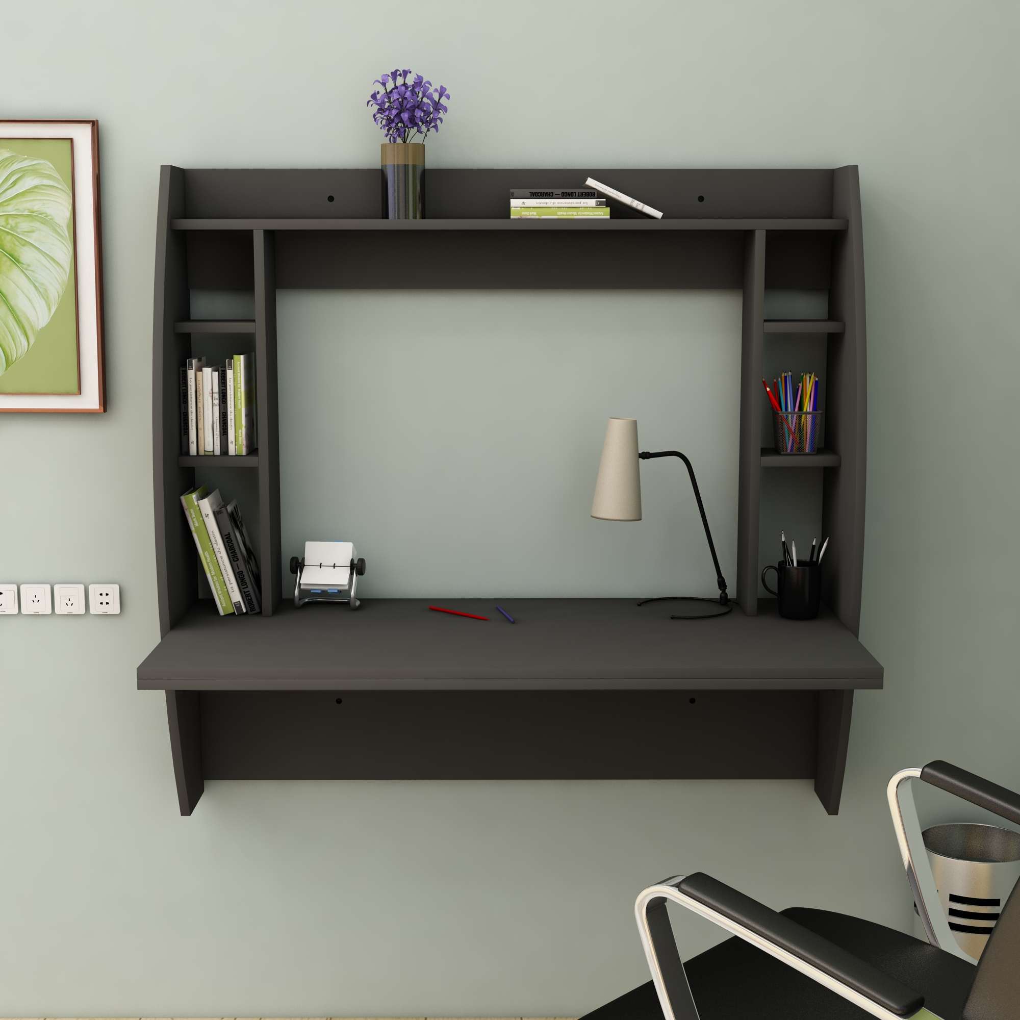 Secretária de Estudo – 123,6cm x 120cm x 55cm – Antracite – Aglomerado revestido de melamina