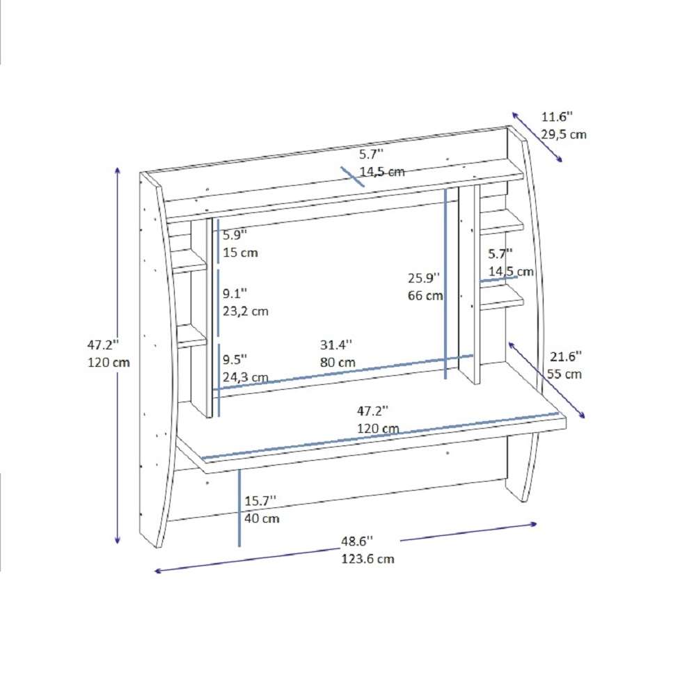 Secretária de Estudo – 123,6cm x 120cm x 55cm – Antracite – Aglomerado revestido de melamina