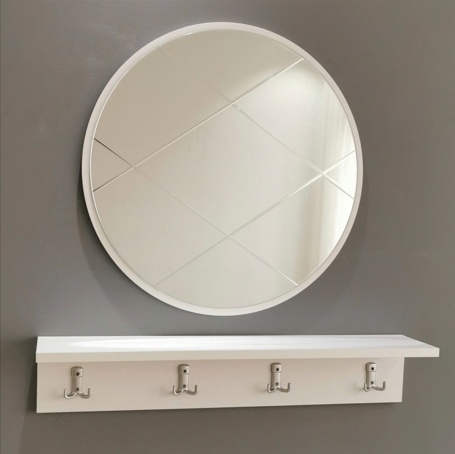 Suporte de hall moderno com espelho e prateleira de parede, branco, 80 x 15 x 15 cm | 100% MDF, montado, suporte multiuso para entrada elegante