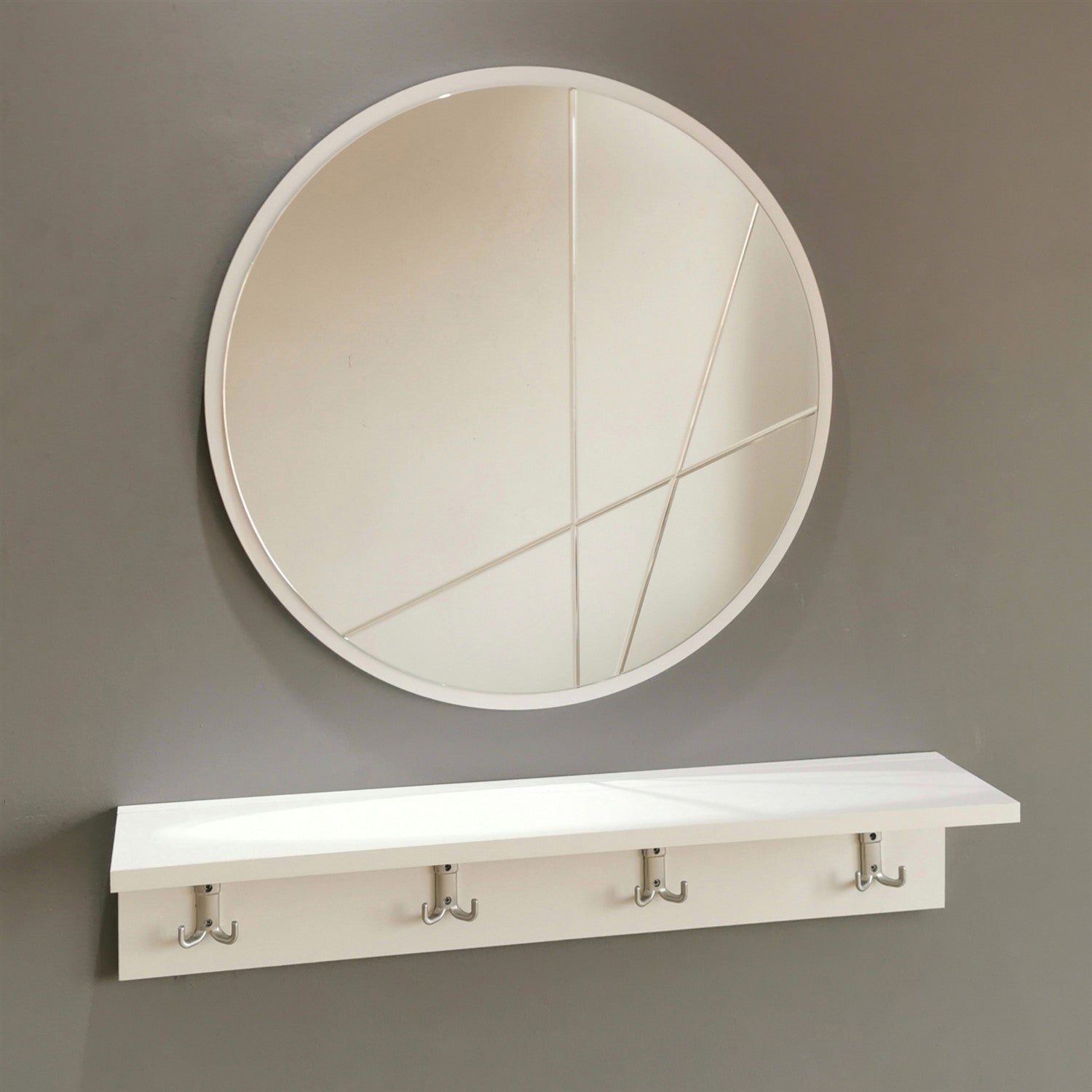 Suporte de hall moderno com espelho e prateleira de parede, branco, 80 x 15 x 15 cm | 100% MDF, montado, suporte multiuso para entrada elegante