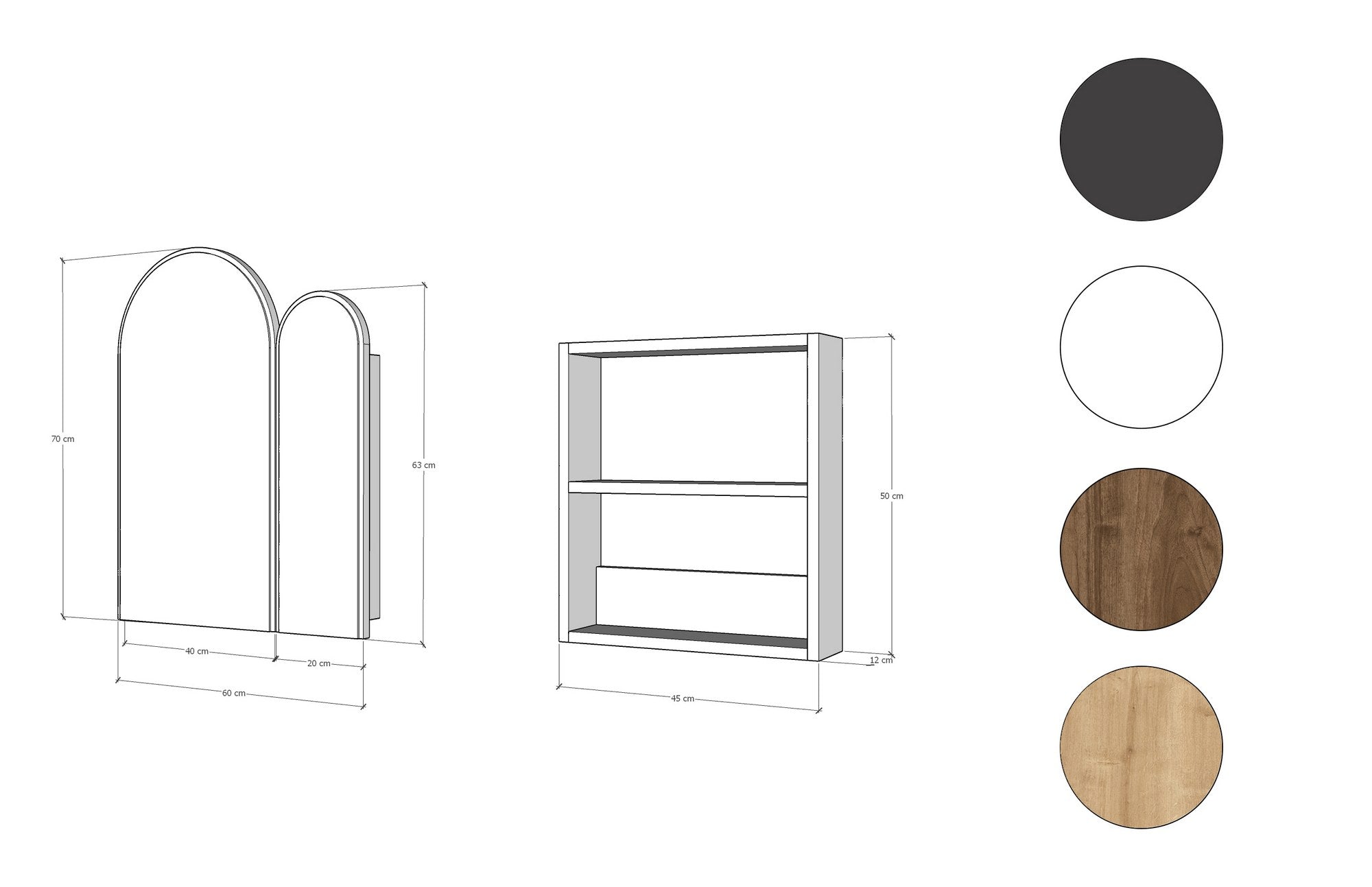 Armário de banheiro elegante, preto, com espelho, 100% MDF, 50 x 12 x 45 cm | 18 mm de espessura | Solução de armazenamento moderna para qualquer banheiro