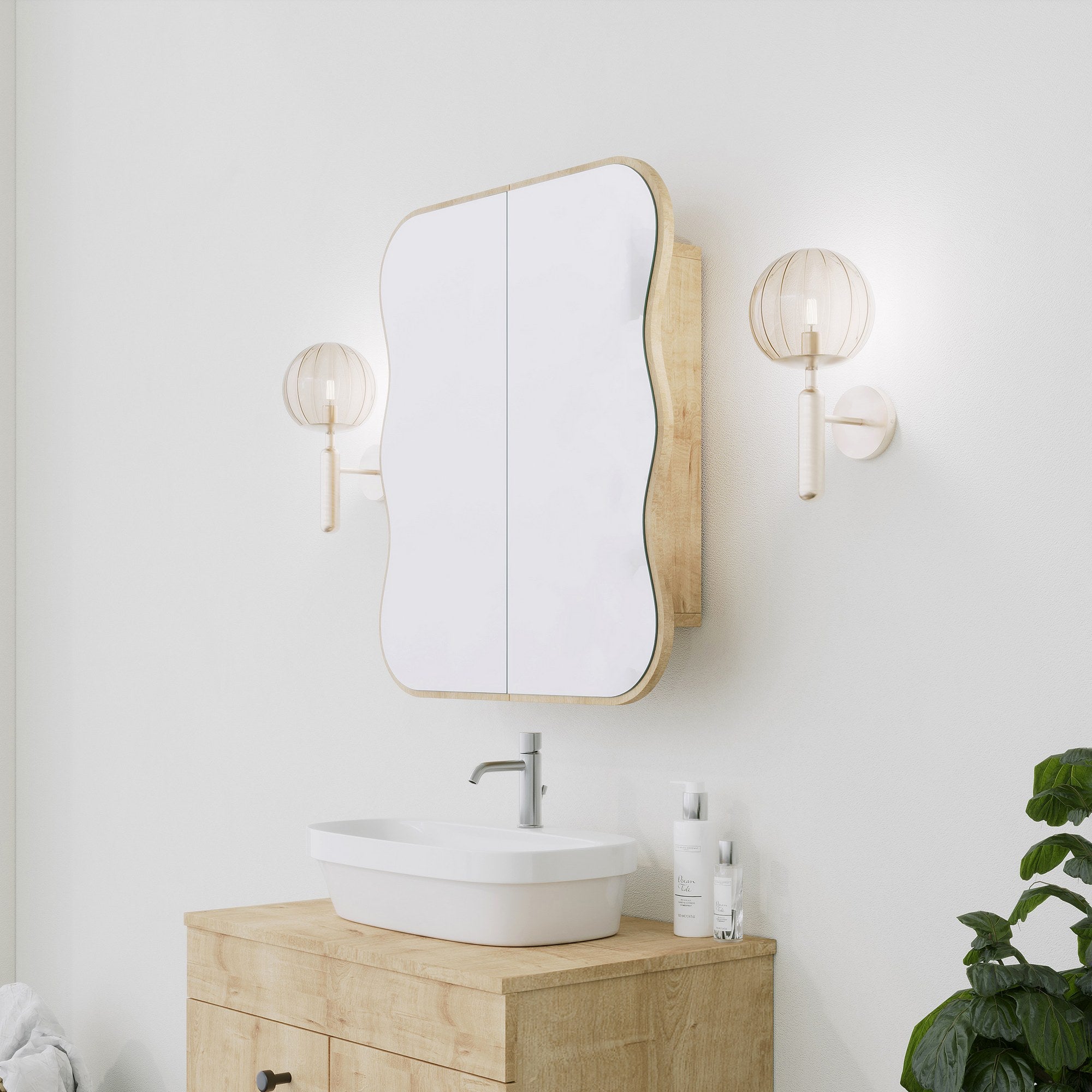 Armário de banheiro elegante em carvalho com espelho, 100% madeira dura, 18 mm de espessura, 50 x 12 x 45 cm | Solução de armazenamento elegante para banheiros modernos