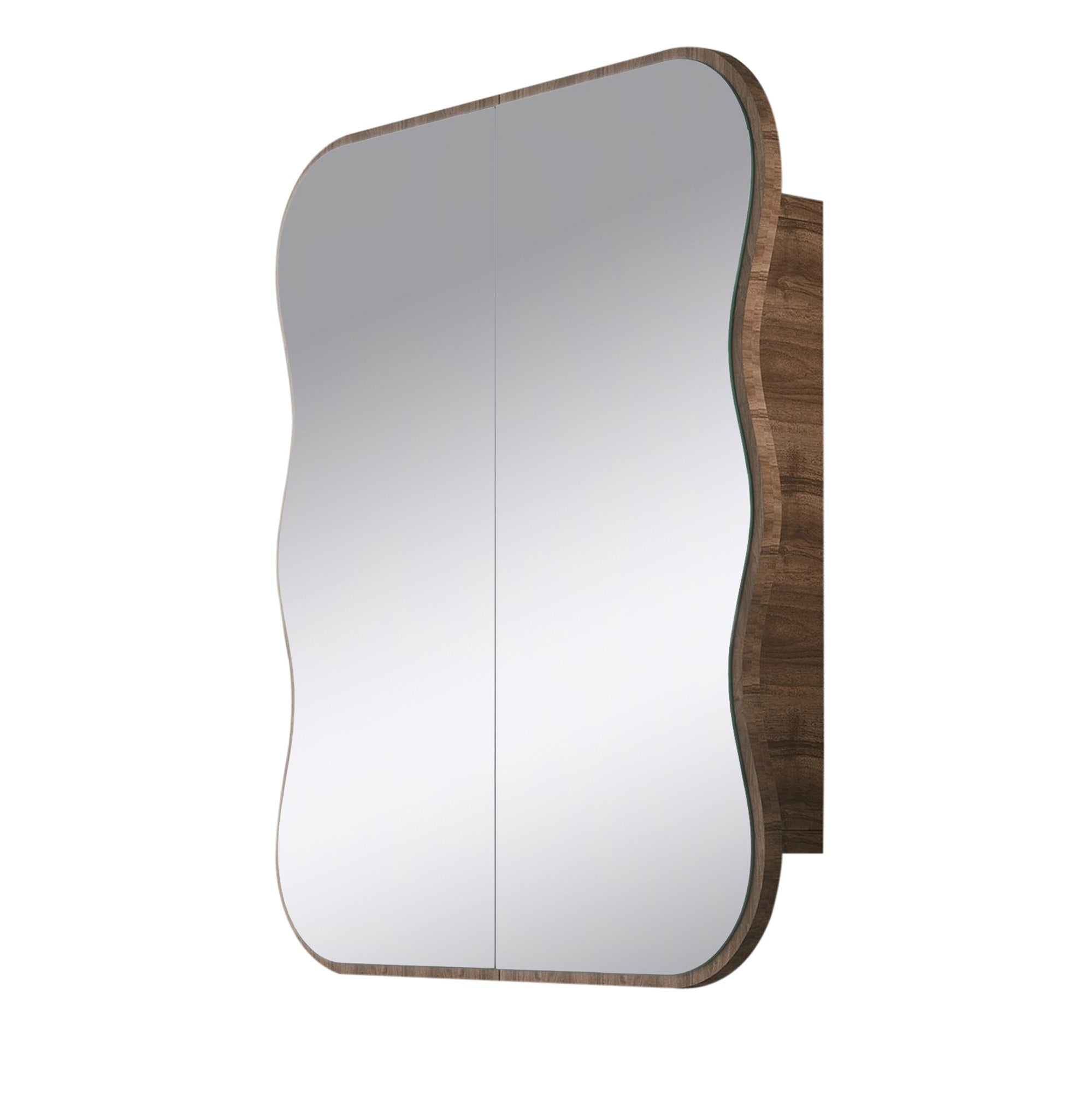 Armário de banheiro elegante com espelho, acabamento em nogueira, 50 x 12 x 45 cm | 100% painel duro, 18 mm de espessura | Perfeito para banheiros modernos e soluções de armazenamento