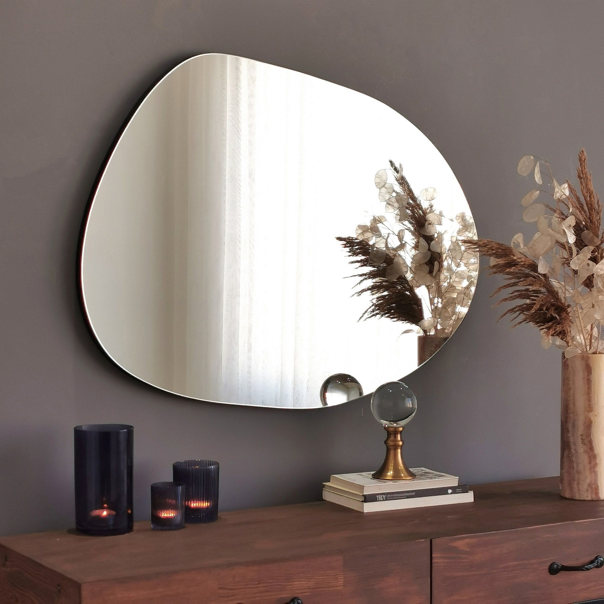 Espelho decorativo preto elegante, 50 x 75 cm | 100% MDF, 18 mm de espessura | Perfeito para decoração moderna e interiores elegantes