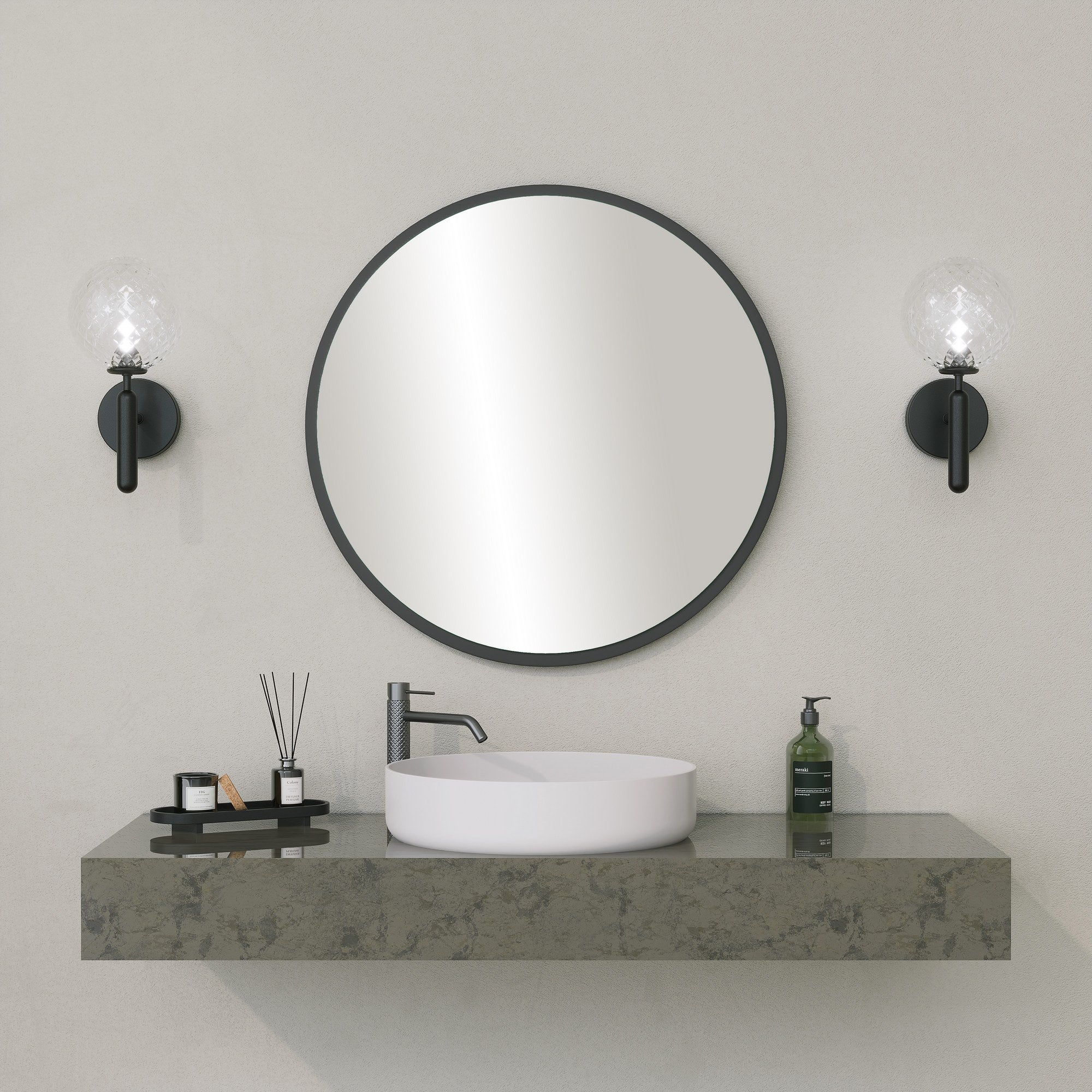 Espelho Decorativo Preto Elegante, 60 x 60 cm, 100% MDF, 18 mm de espessura, 57 cm de superfície reflexiva | Perfeito para decoração moderna e espaços elegantes