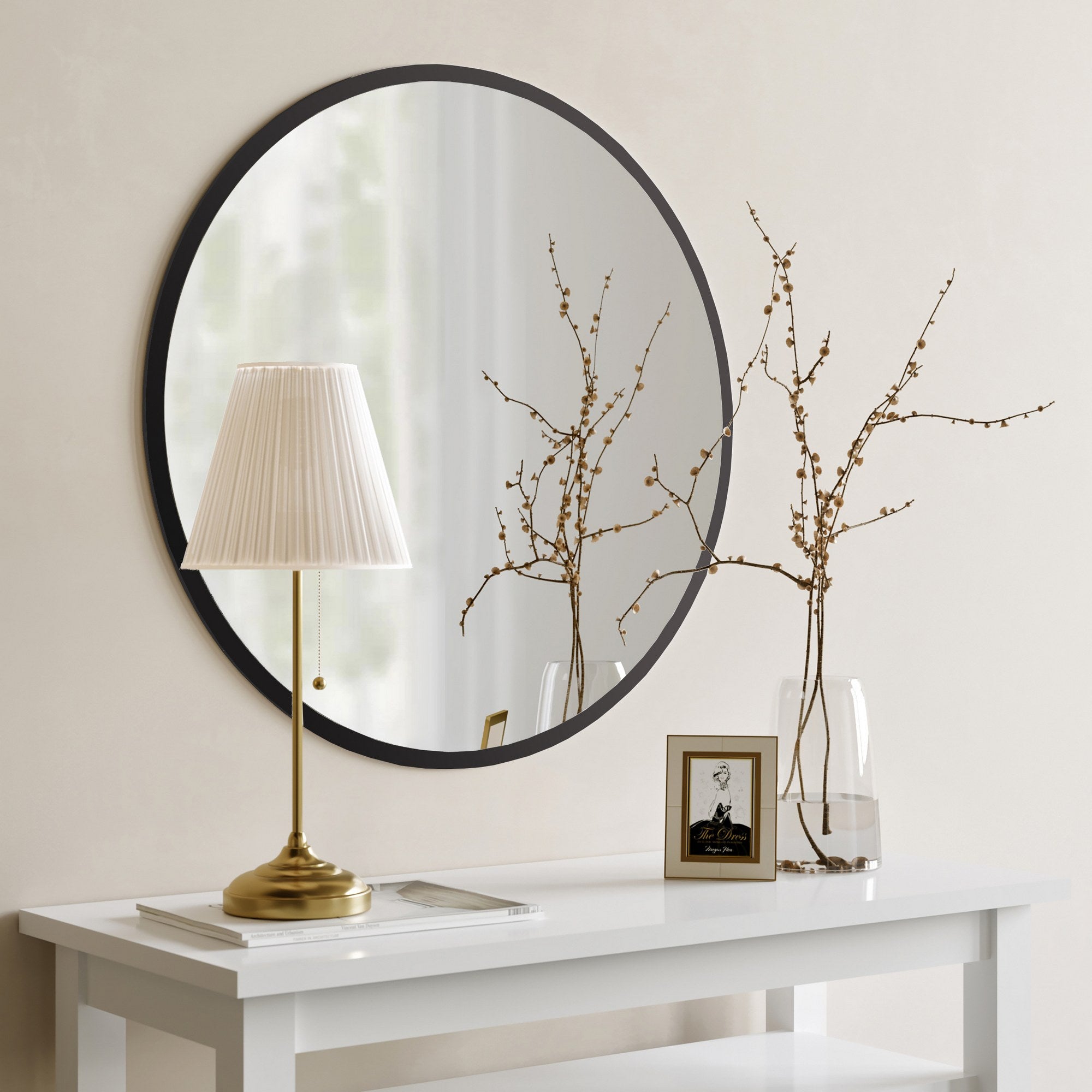 Espelho Decorativo Preto Elegante, 60 x 60 cm, 100% MDF, 18 mm de espessura, 57 cm de superfície reflexiva | Perfeito para decoração moderna e espaços elegantes