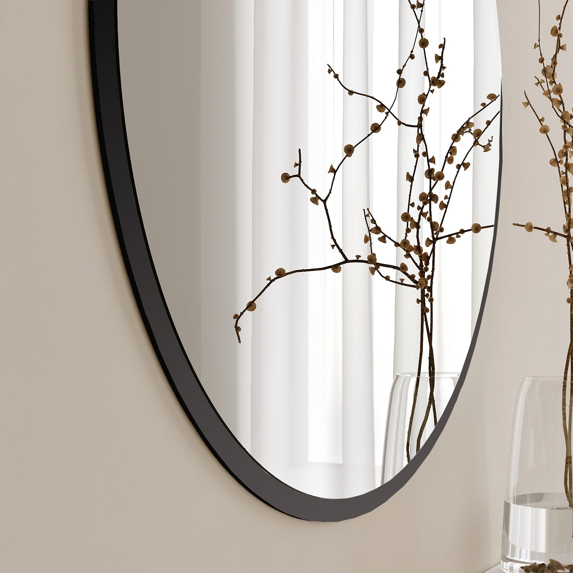 Espelho Decorativo Preto Elegante, 60 x 60 cm, 100% MDF, 18 mm de espessura, 57 cm de superfície reflexiva | Perfeito para decoração moderna e espaços elegantes