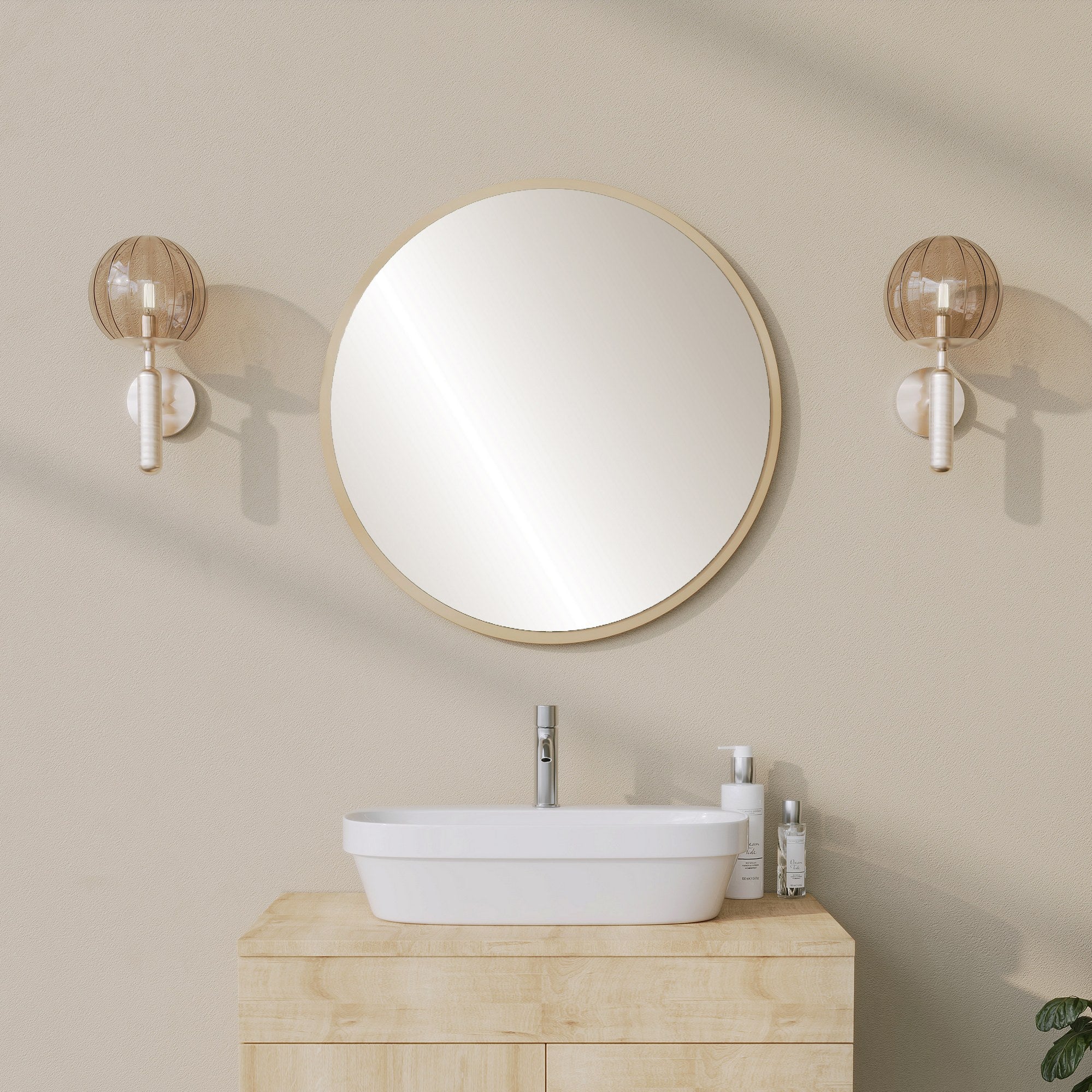 Espelho decorativo elegante, bege, 60 x 60 x 1,2 cm | 100% papelão, 18 mm de espessura | Perfeito para decoração de casa e interiores modernos, elegante e funcional
