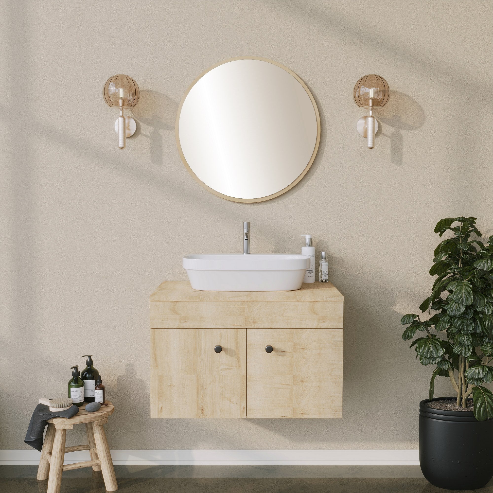 Espelho decorativo elegante, bege, 60 x 60 x 1,2 cm | 100% papelão, 18 mm de espessura | Perfeito para decoração de casa e interiores modernos, elegante e funcional