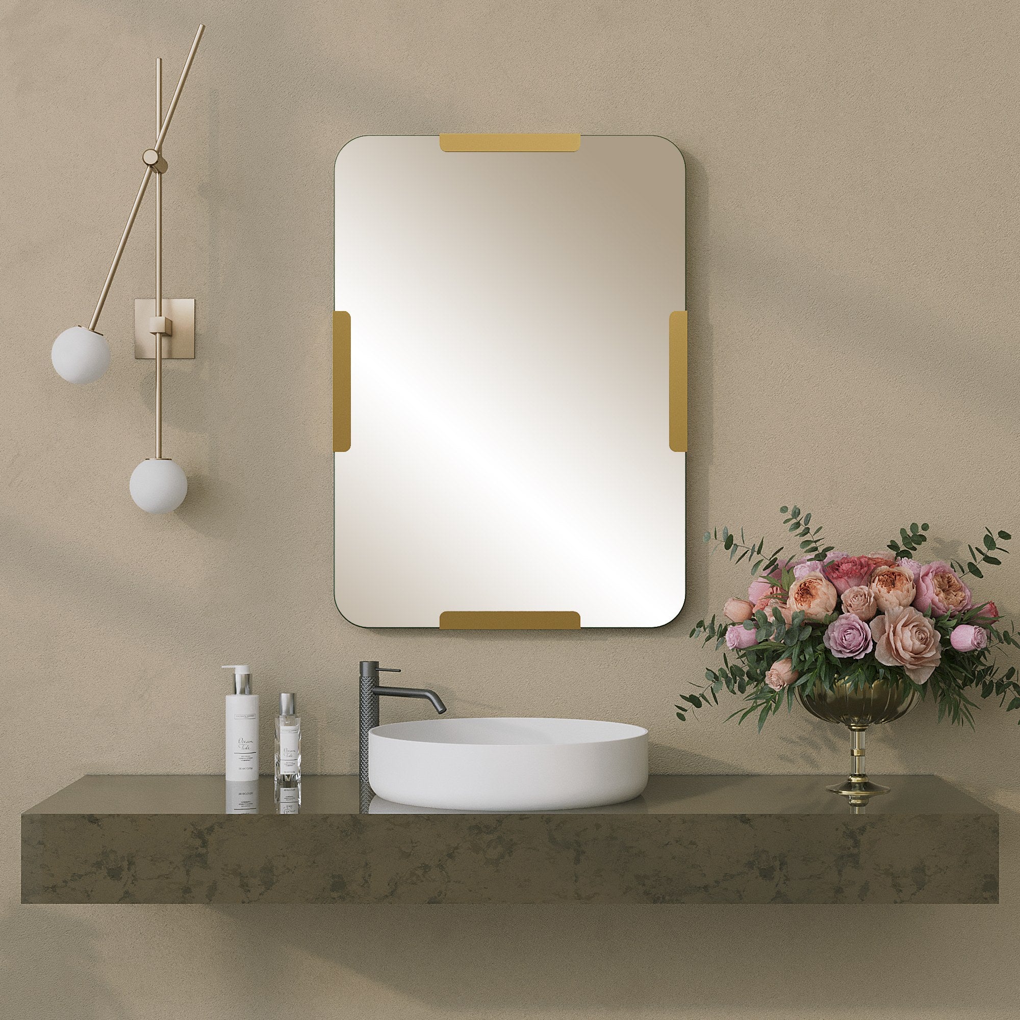 Espelho decorativo dourado elegante, 50 x 70 cm | 100% metal, 18 mm de espessura | Perfeito para decoração de casa, sala de estar e entrada