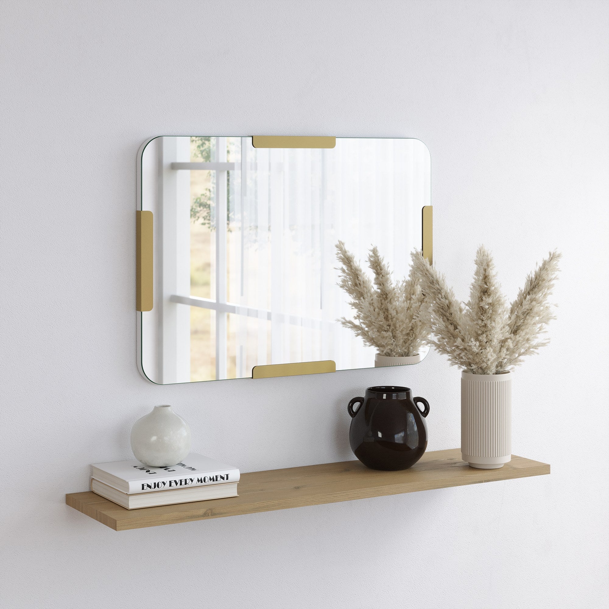 Espelho decorativo dourado elegante, 50 x 70 cm | 100% metal, 18 mm de espessura | Perfeito para decoração de casa, sala de estar e entrada