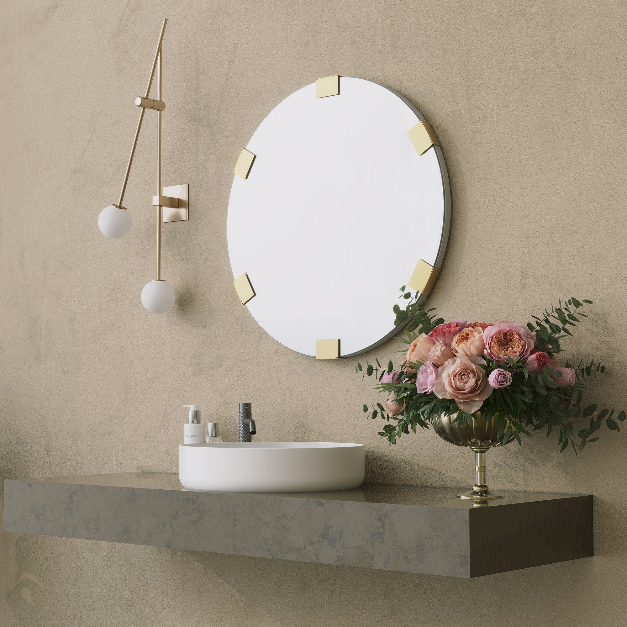 Espelho decorativo elegante, 60 cm de diâmetro, acabamento dourado | 100% papelão, 18 mm de espessura | Perfeito para decoração de casa e interiores elegantes