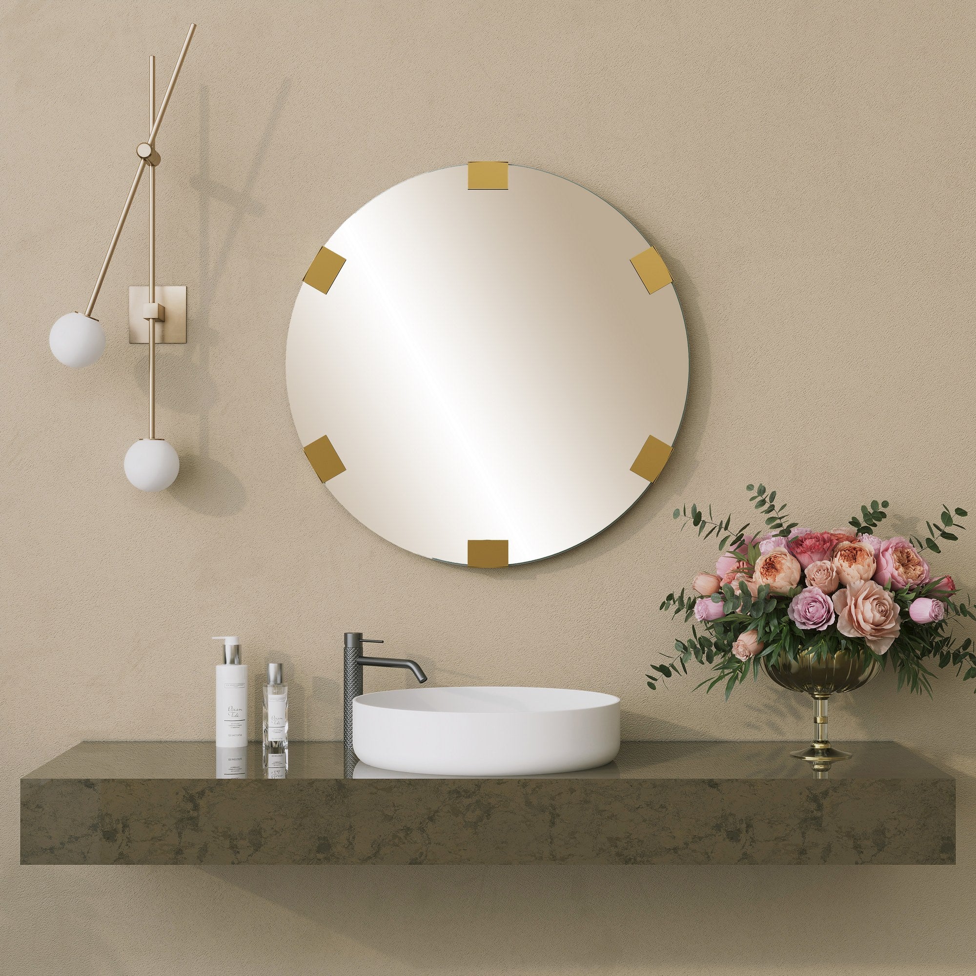 Espelho decorativo elegante, 60 cm de diâmetro, acabamento dourado | 100% papelão, 18 mm de espessura | Perfeito para decoração de casa e interiores elegantes