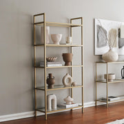 Estante moderna dourada, 80 cm x 165 cm x 30 cm | Estrutura 100% em vidro temperado e metal, montável na parede, capacidade para 35 kg, design elegante e funcional
