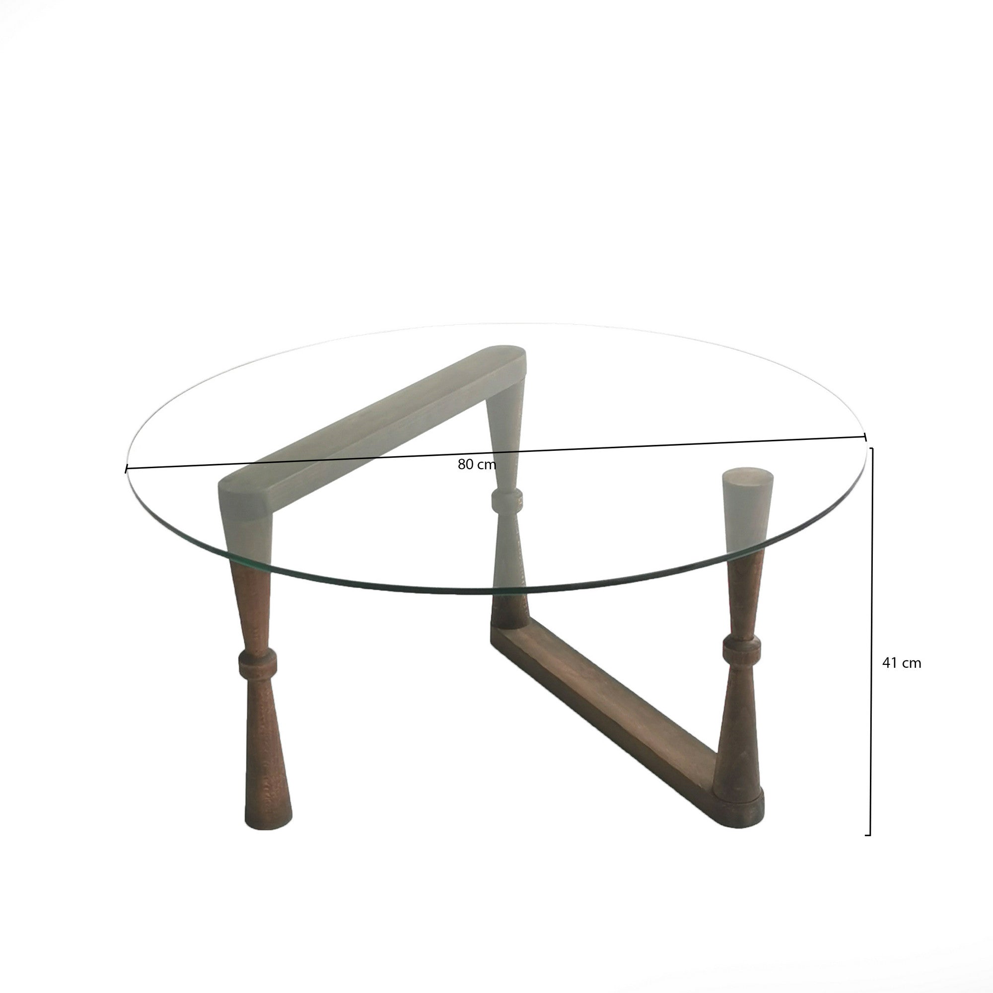 Mesa de Centro Elegante, Acabamento em Nogueira, 80 x 41 x 80 cm | 100% Madeira de Faia e Vidro Temperado | Design Rústico Moderno para Salas de Estar e Salas de Jantar