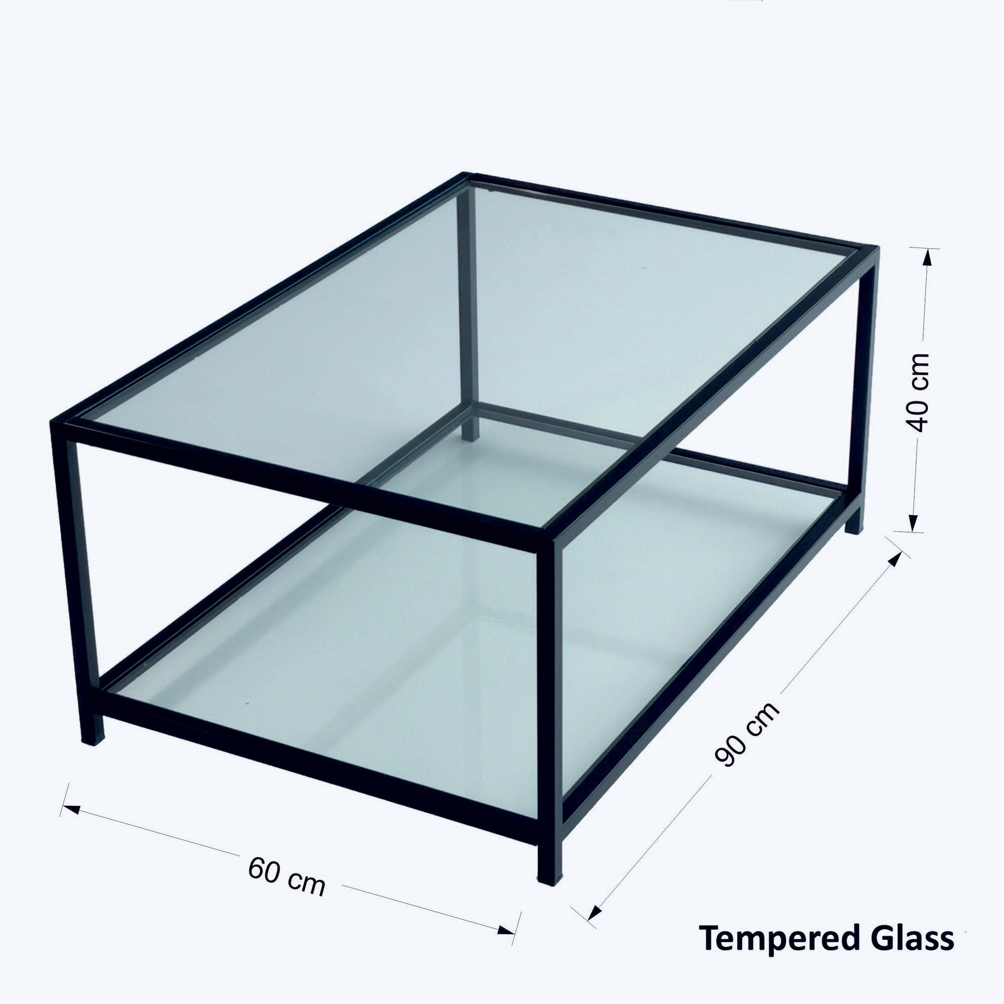 Mesa de Centro Moderna, Fumê e Preto, 90 x 60 x 40 cm | Vidro 100% Temperado (4 mm) e Estrutura de Metal | Design Industrial Elegante para Casa e Escritório