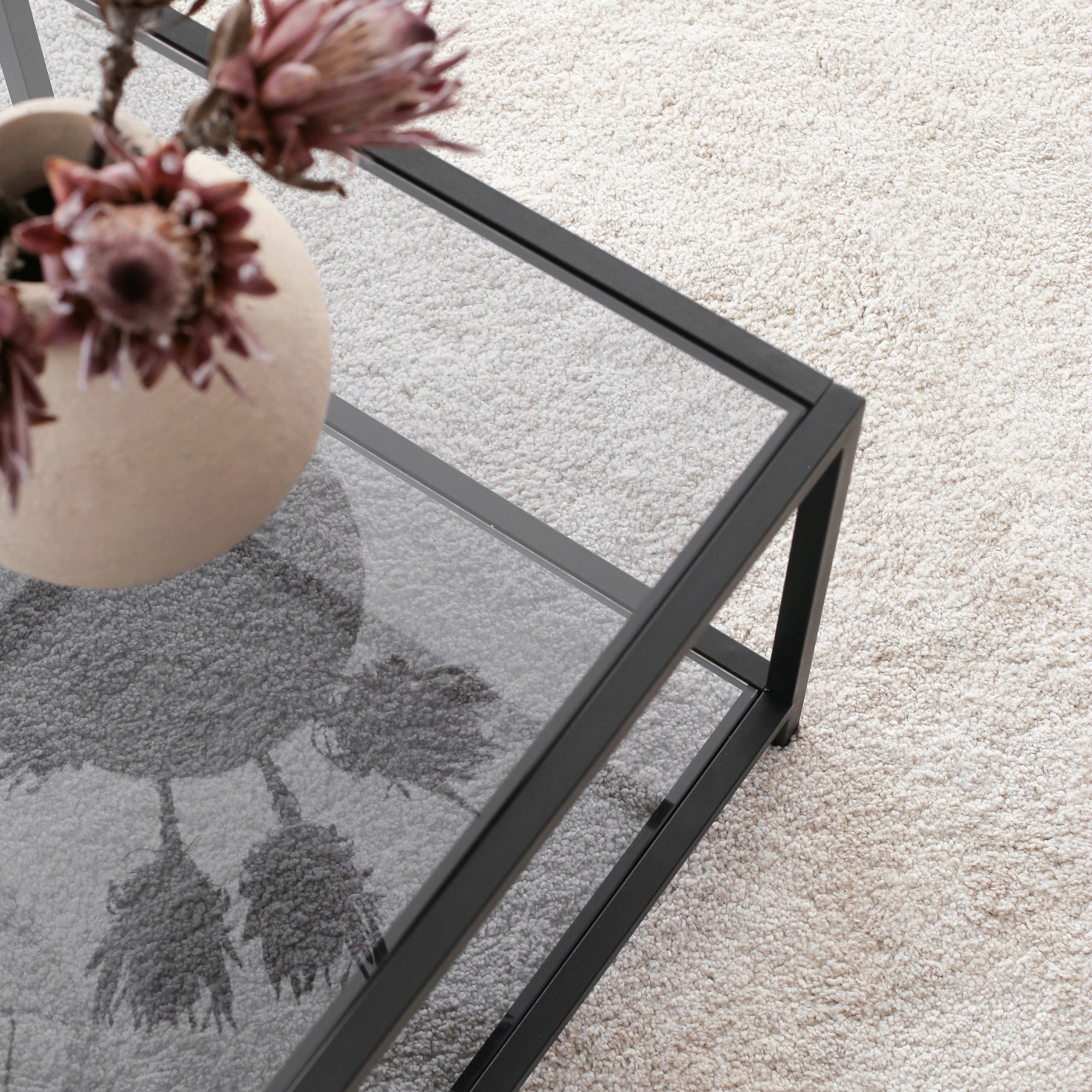Mesa de Centro Moderna, Fumê e Preto, 90 x 60 x 40 cm | Vidro 100% Temperado (4 mm) e Estrutura de Metal | Design Industrial Elegante para Casa e Escritório
