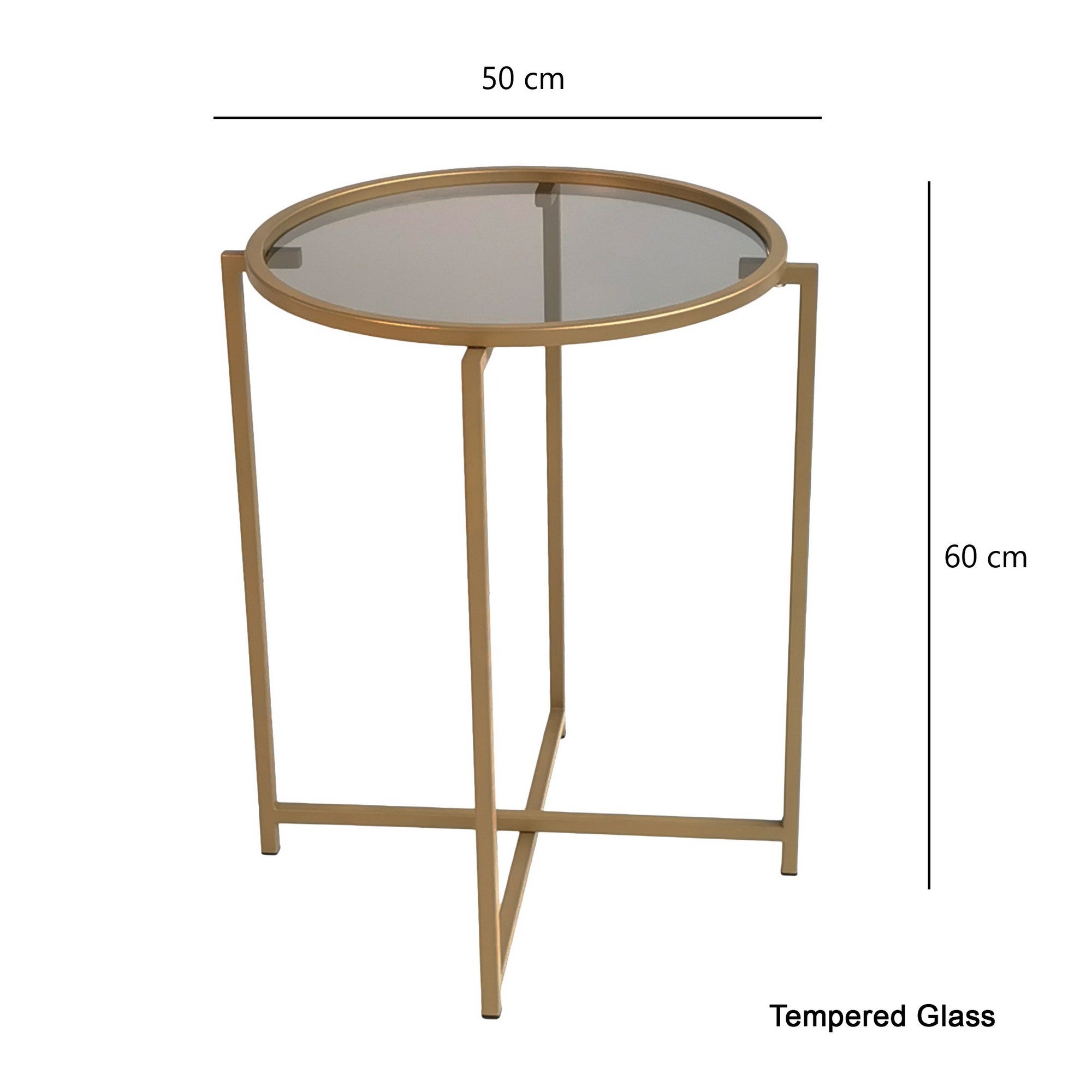 Mesa de Centro Moderna, Dourado e Fumê, 50 x 60 x 50 cm | 100% Vidro Temperado, 4 mm | Estrutura de Metal Resistente com Revestimento Eletrostático a Pó | Design Glamouroso