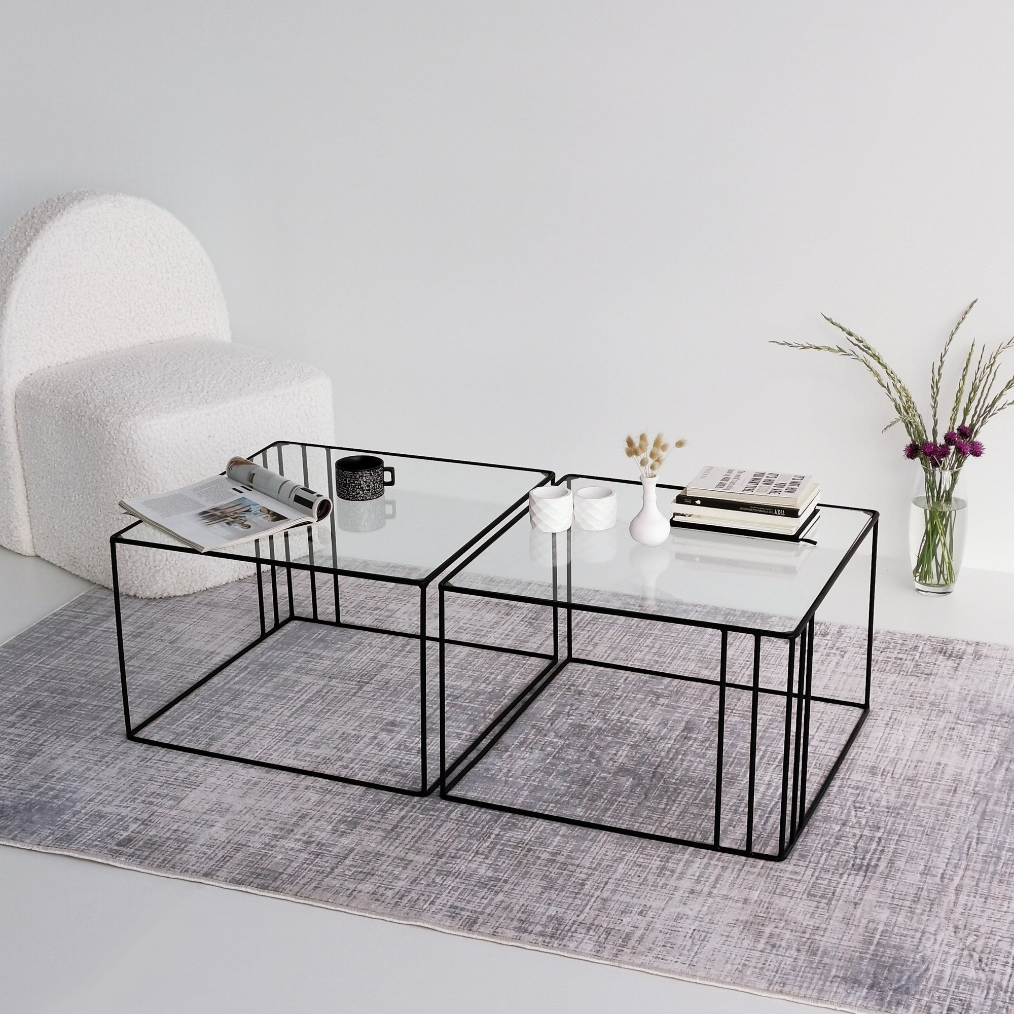 Mesa de Centro Preta Moderna, 55 x 36 x 55 cm | Tampo 100% Vidro Temperado, 4 mm | Estrutura de Metal Resistente com Revestimento Eletrostático a Pó | Montado e Elegante