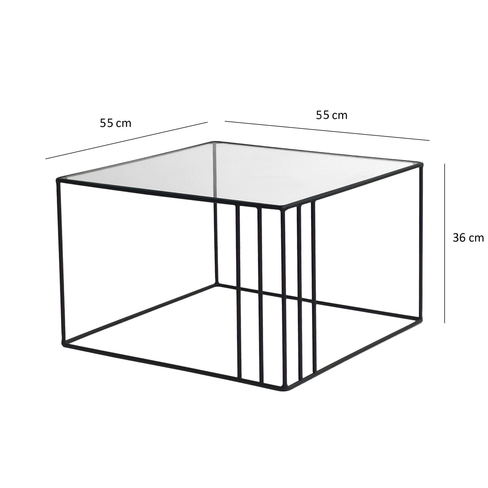 Mesa de Centro Preta Moderna, 55 x 36 x 55 cm | Tampo 100% Vidro Temperado, 4 mm | Estrutura de Metal Resistente com Revestimento Eletrostático a Pó | Montado e Elegante