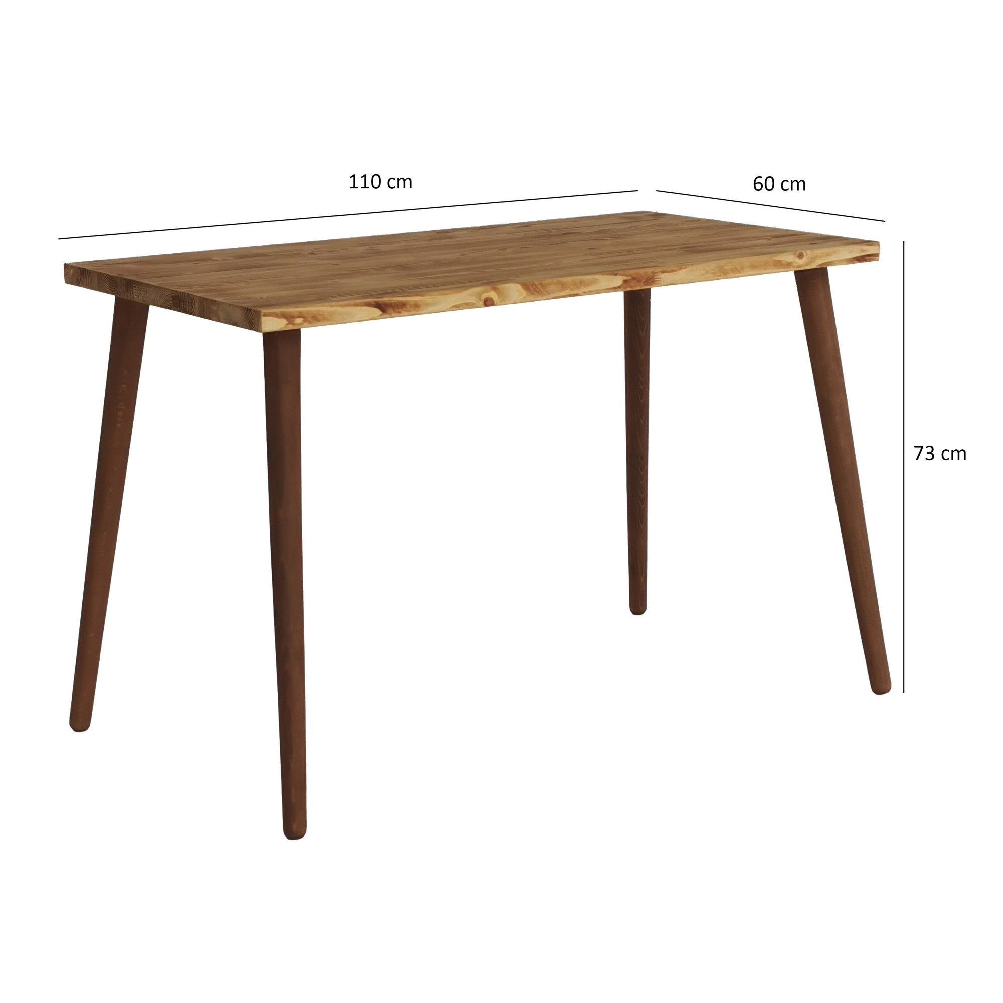 Secretária de Estudo/Escritório Moderna, 100% Madeira Maciça de Pinho, Cor Carvalho, 110 x 73 x 60 cm | Pés de Madeira de Faia Ecológica | Design Rústico Escandinavo, Montagem Necessária