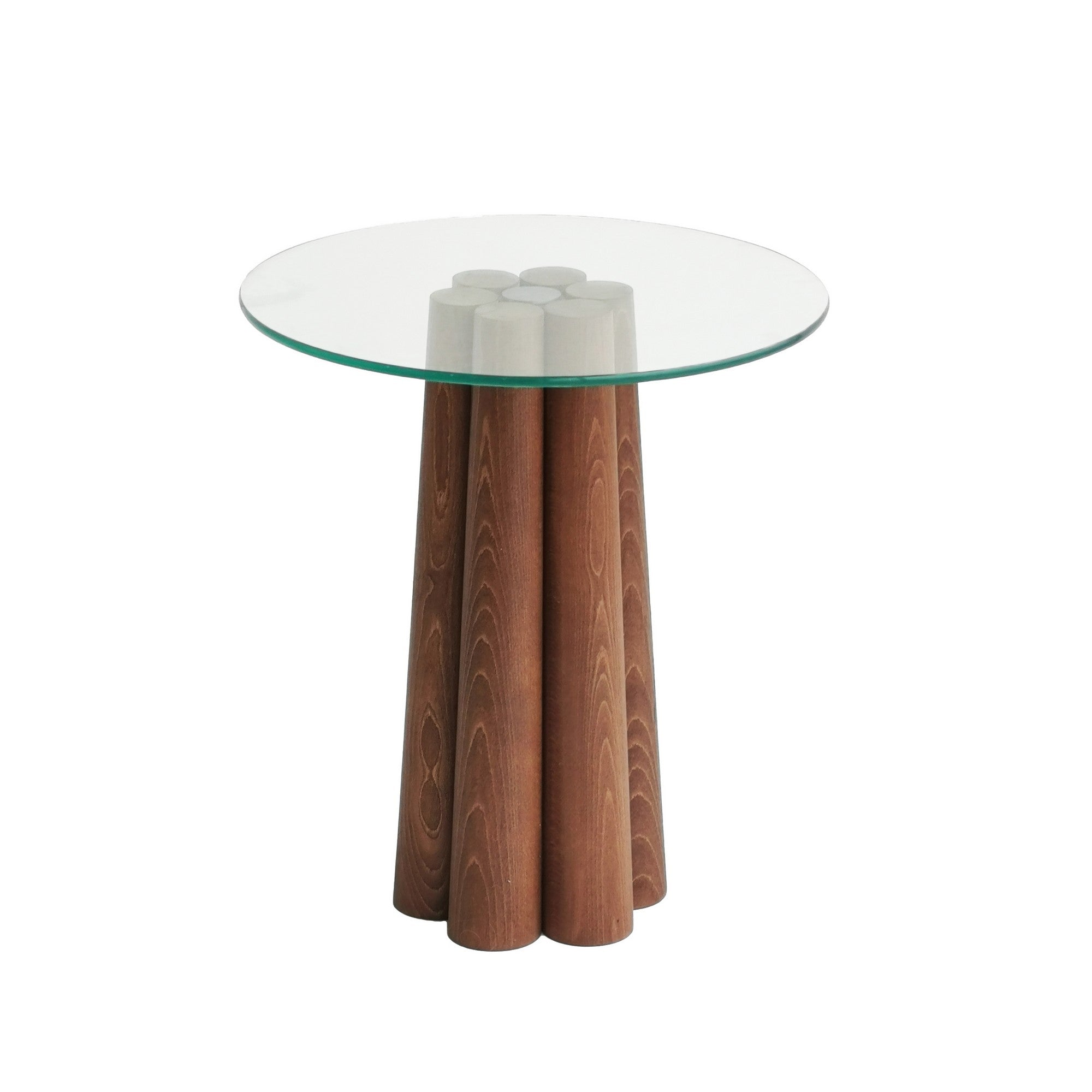 Mesa de Centro Moderna, Cor Nogueira, 45 x 50 x 50 cm | 100% Madeira Maciça de Pinho e Estrutura de Vidro Temperado, 8 mm de Espessura | Design Rústico Escandinavo, Montada