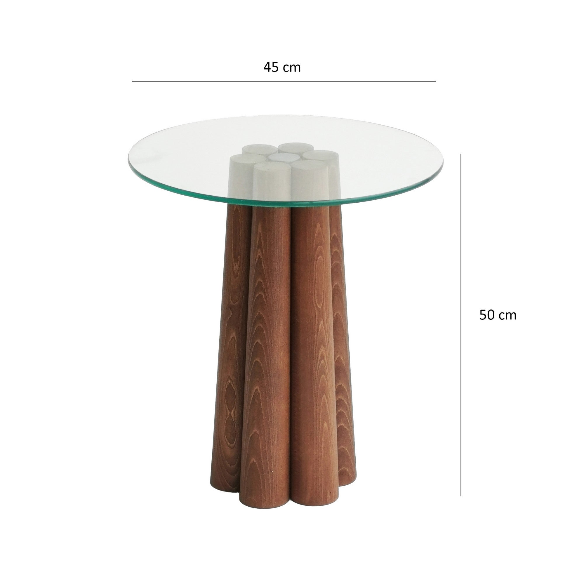 Mesa de Centro Moderna, Cor Nogueira, 45 x 50 x 50 cm | 100% Madeira Maciça de Pinho e Estrutura de Vidro Temperado, 8 mm de Espessura | Design Rústico Escandinavo, Montada