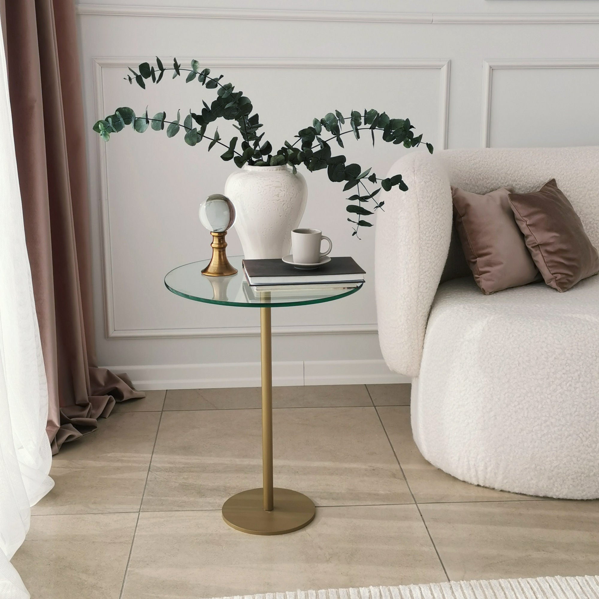 Mesa de Centro Moderna e Glamourosa, Acabamento Dourado, 40 x 50 x 40 cm | Tampo 100% Vidro Temperado, Pés de Metal, Antimanchas | Elegante e Funcional para Qualquer Espaço