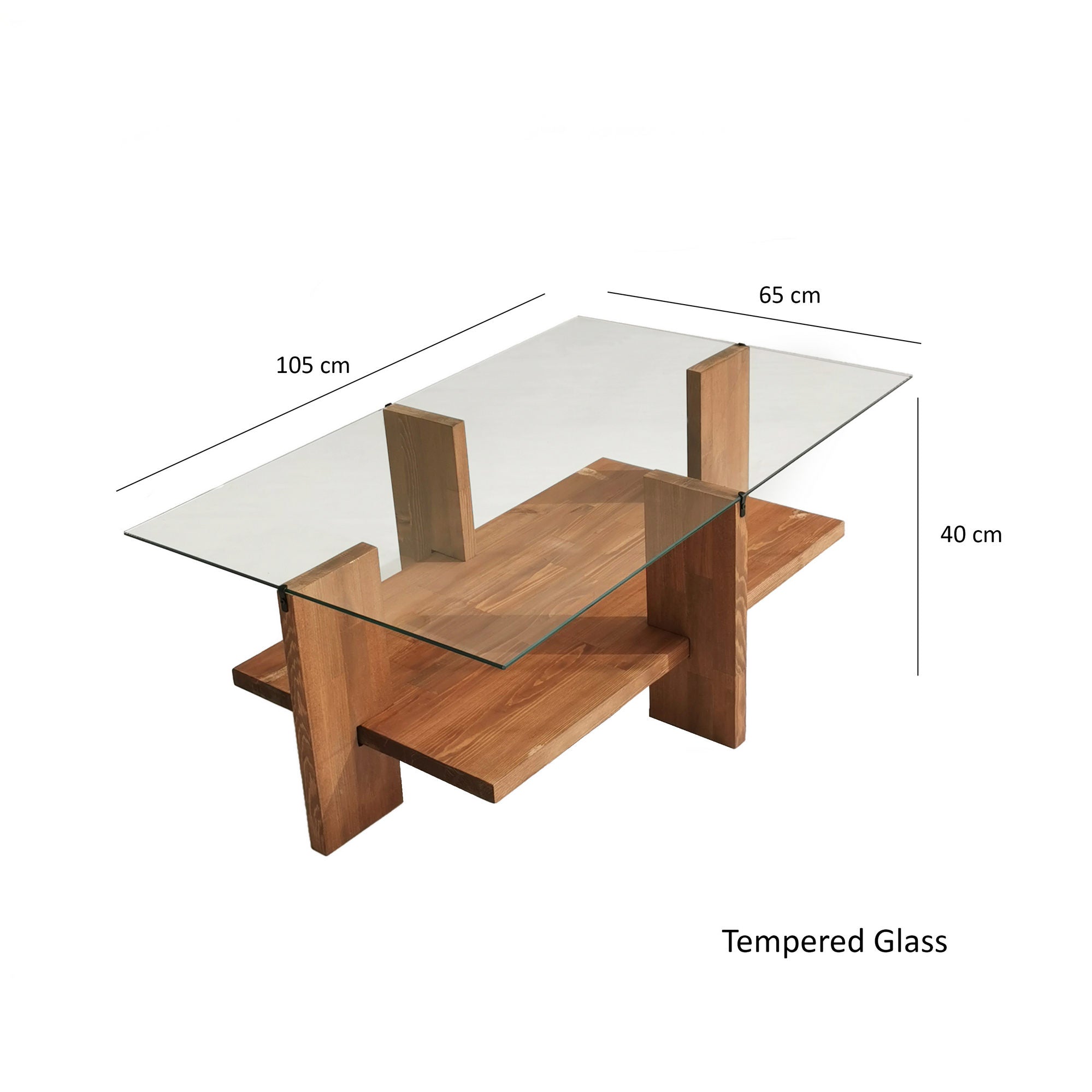 Mesa de Centro Elegante, 105 cm x 60 cm x 40 cm | Tampo 100% Vidro Temperado, Estrutura em Madeira Maciça | Design Rústico Moderno para Sala de Estar e Jantar