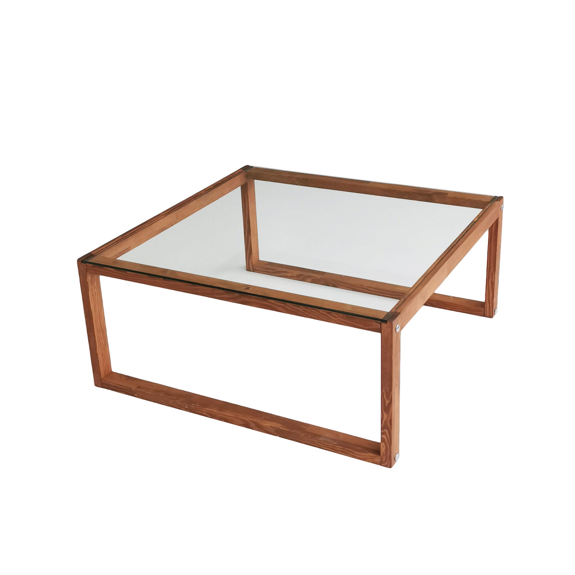 Mesa de Centro Elegante, 90 cm x 40 cm x 90 cm | Tampo 100% Vidro Temperado e Estrutura em Madeira de Pinho Maciça | Design Rústico Moderno para Sala de Estar e Sala de Jantar