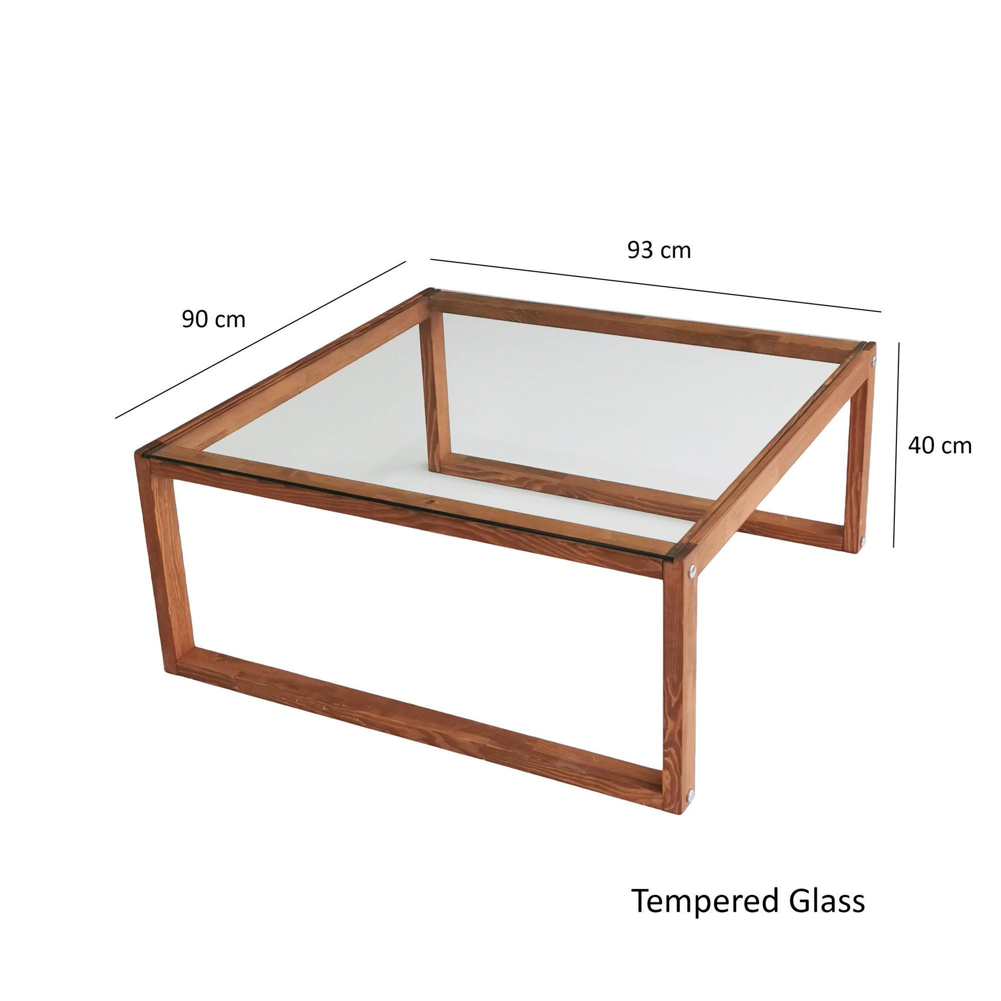 Mesa de Centro Elegante, 90 cm x 40 cm x 90 cm | Tampo 100% Vidro Temperado e Estrutura em Madeira de Pinho Maciça | Design Rústico Moderno para Sala de Estar e Sala de Jantar