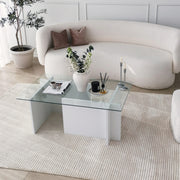 Mesa de Centro Branca Moderna, 105 x 65 x 40 cm | Tampo 100% Vidro Temperado, Estrutura com Revestimento em Melamina de 18 mm | Elegante e Funcional para Qualquer Espaço