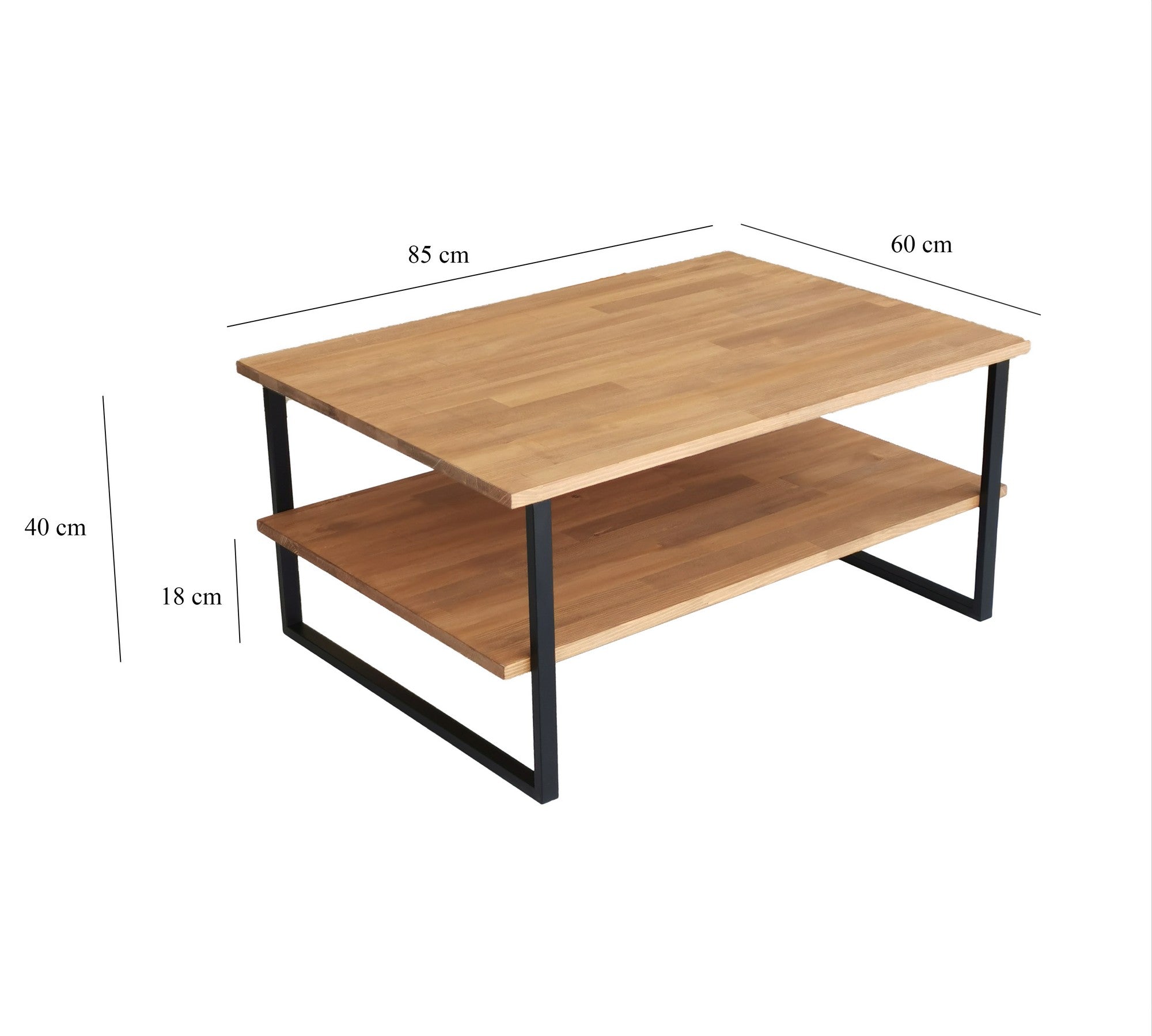Mesa de Centro Moderna, 100% Madeira Maciça de Pinho com Estrutura de Metal Antiferrugem, Antibacteriana, Cor Carvalho, 85 x 60 x 40 cm | Elegante e Funcional para Qualquer Espaço