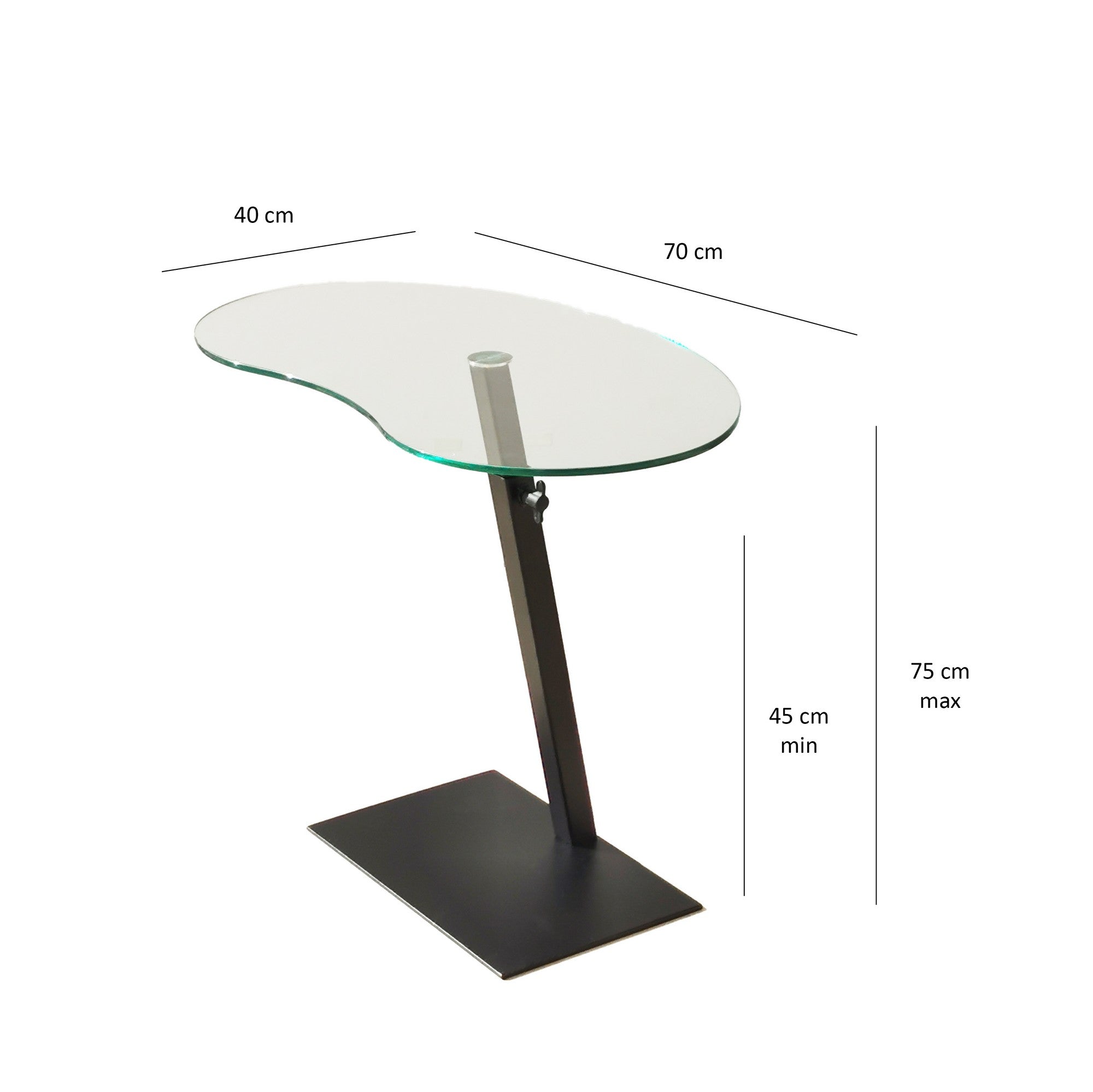 Mesa de Centro Moderna com Tampo 100% em Vidro Temperado, Estrutura em Metal Preto, Pernas Antibacterianas e Antiferrugem, Altura Ajustável, 70x75x40 cm | Design Industrial Elegante