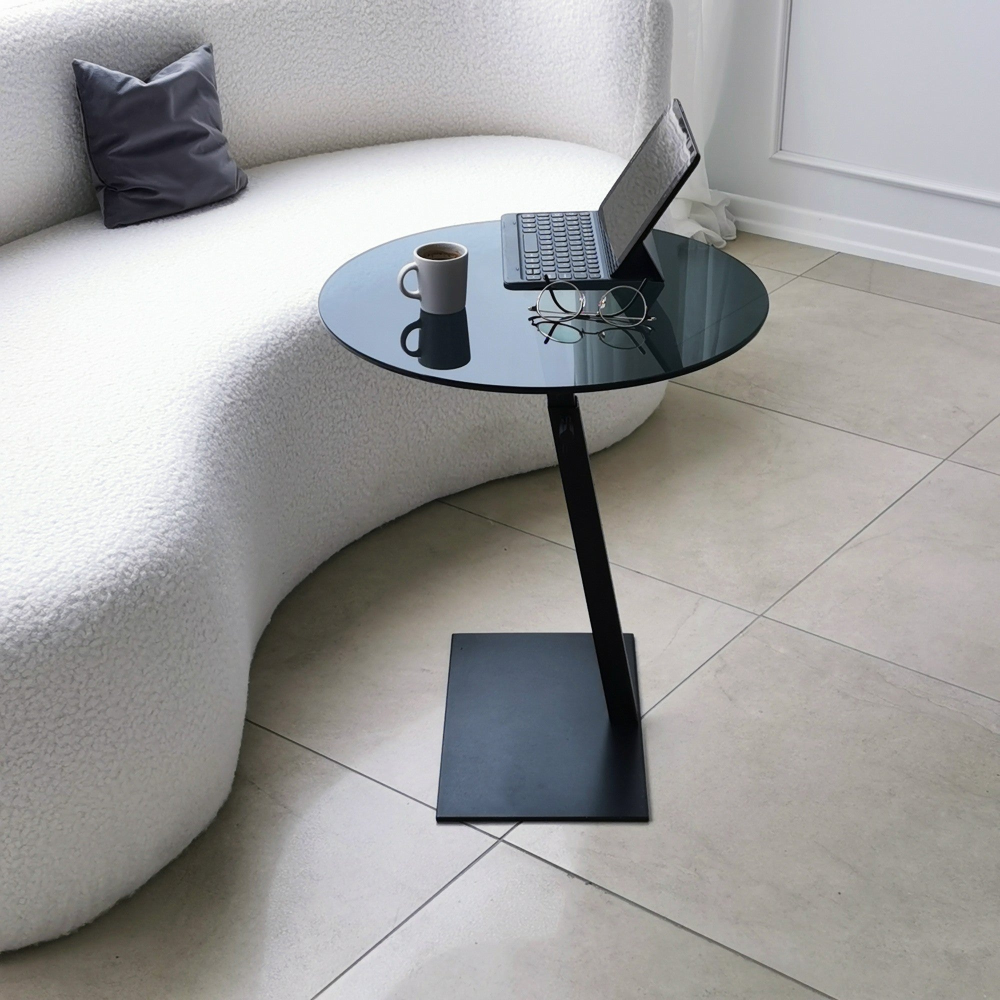 Mesa de Centro Moderna com Tampo 100% em Vidro Temperado, Estrutura em Metal Preto, Pernas Antibacterianas e Antiferrugem, Altura Ajustável, 40x75x40 cm | Design Industrial Elegante, Montagem Requerida