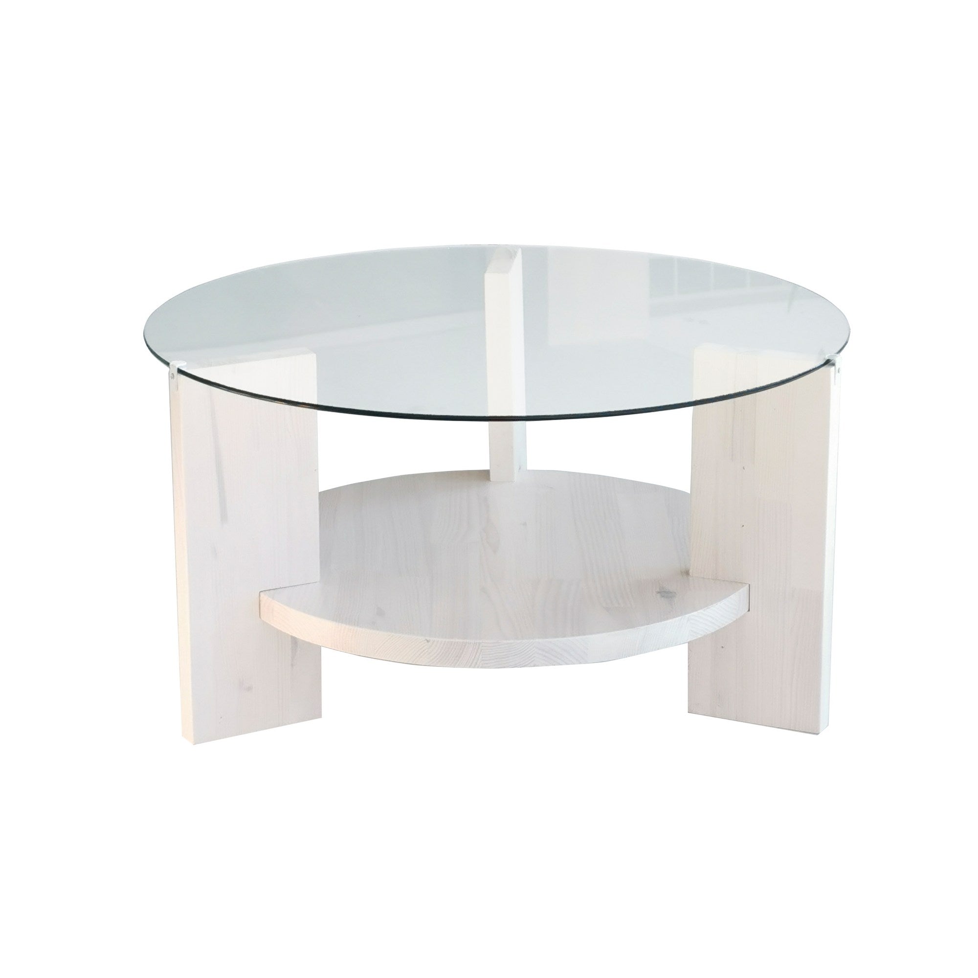 Mesa de Centro Branca Elegante, 75 x 75 x 40 cm | Tampo 100% Vidro Temperado e Estrutura em Madeira de Pinho Maciça | Elegante e Durável para Espaços Modernos