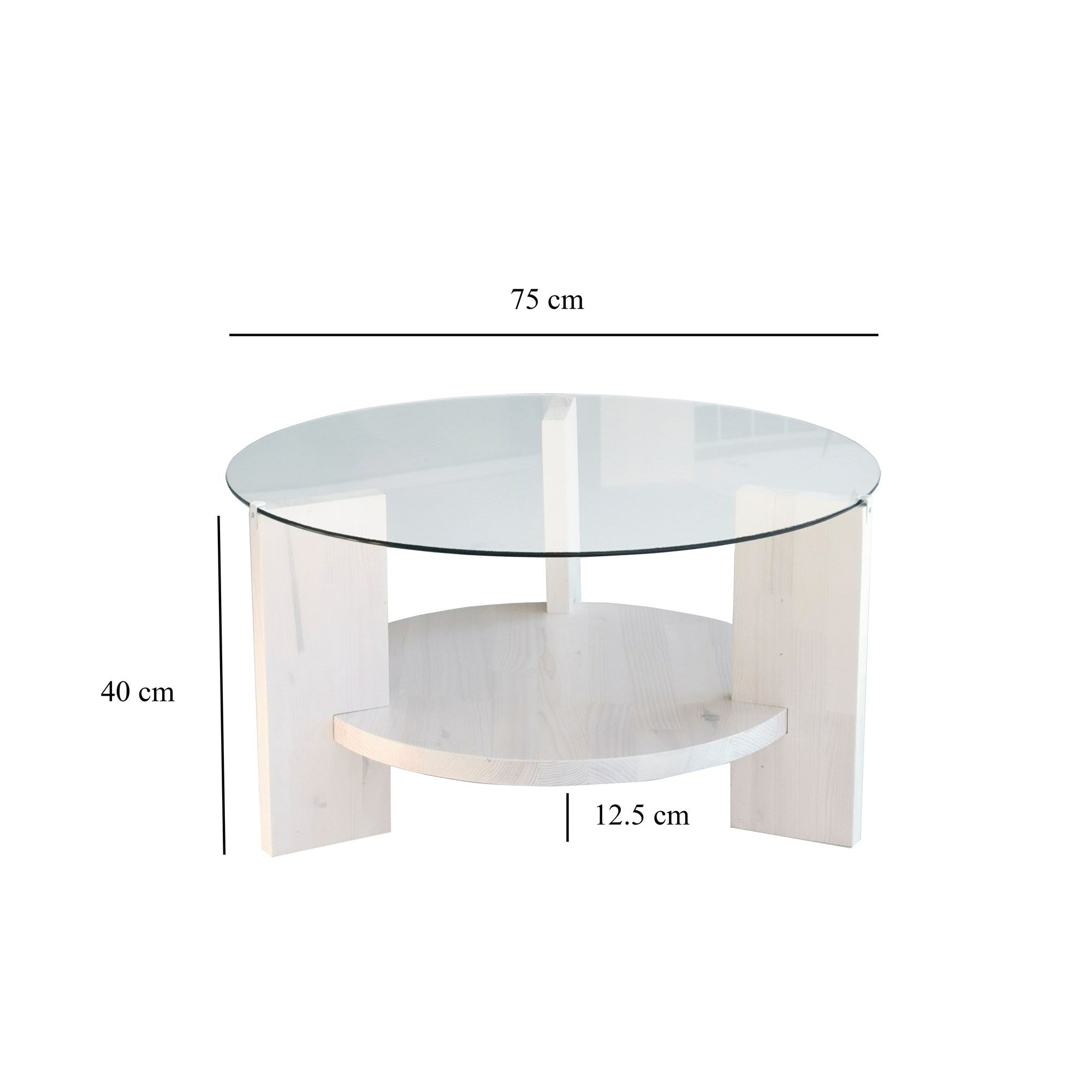 Mesa de Centro Branca Elegante, 75 x 75 x 40 cm | Tampo 100% Vidro Temperado e Estrutura em Madeira de Pinho Maciça | Elegante e Durável para Espaços Modernos